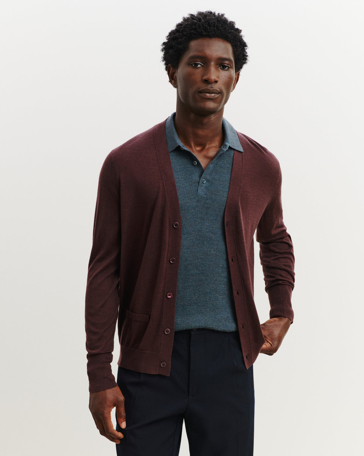 Gilet en maille fluide-GRENAT FONCE-60% : laine; 30% : soie; 10% : cachemire