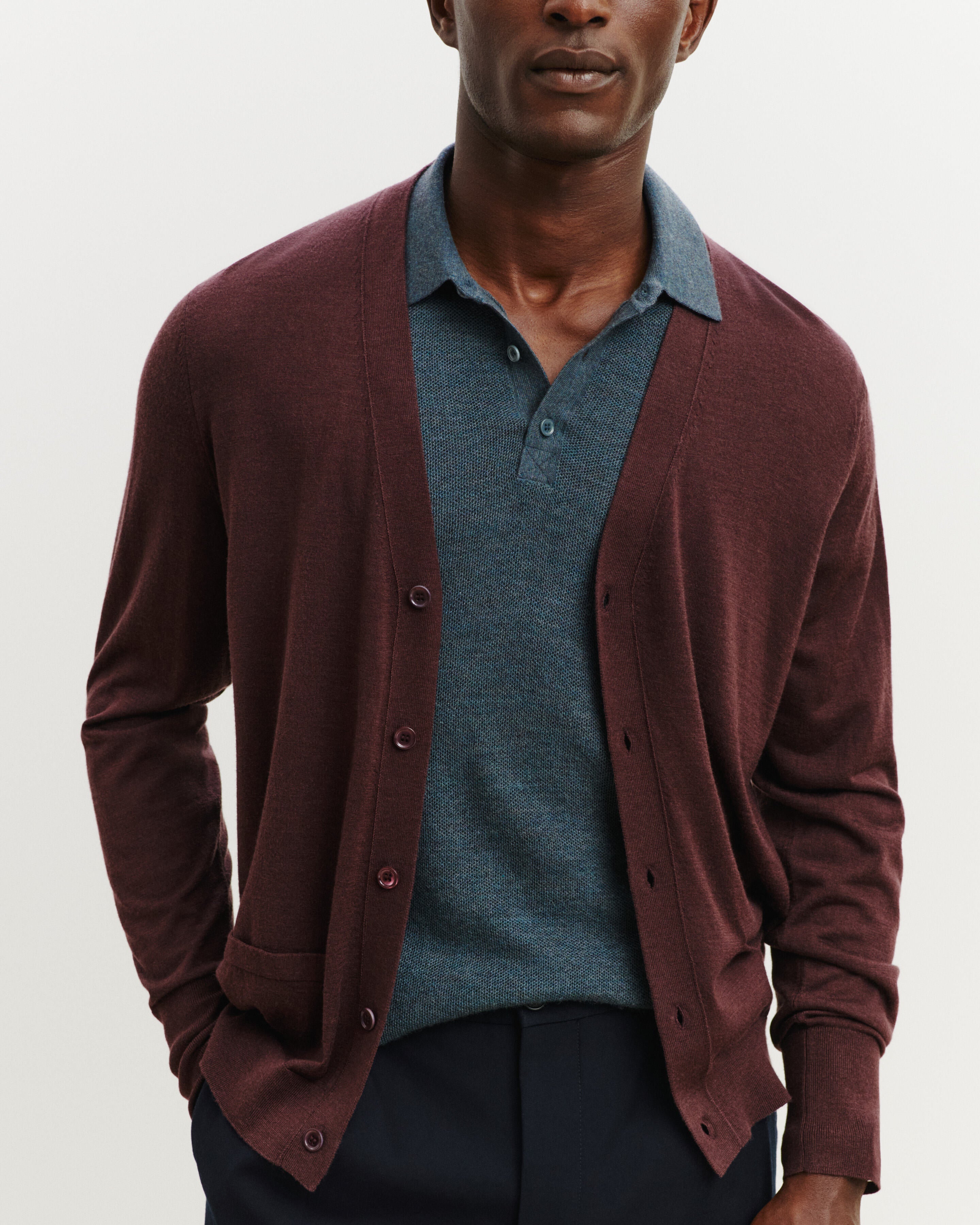 Gilet en maille fluide-GRENAT FONCE-60% : laine; 30% : soie; 10% : cachemire