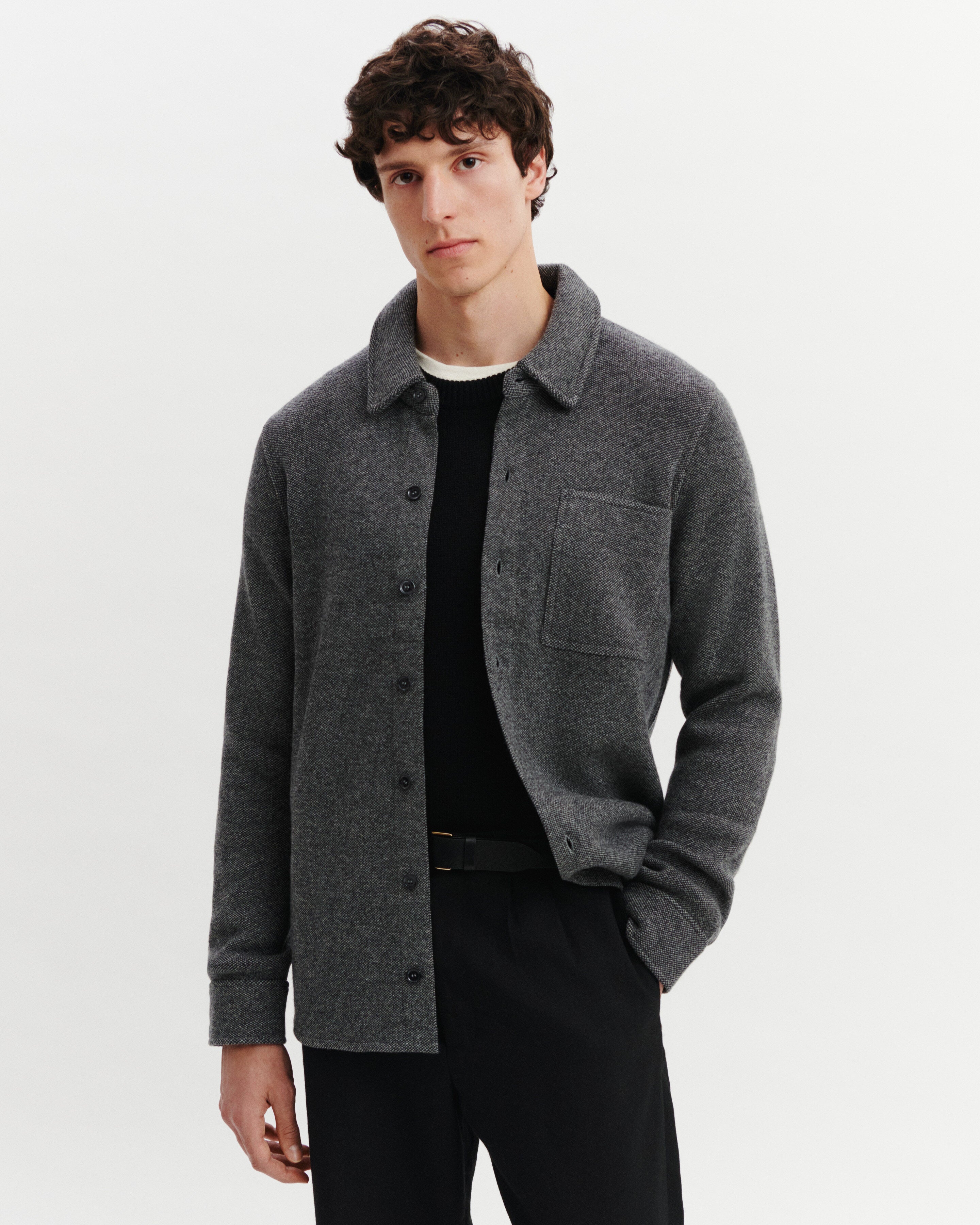 Surchemise en piqué-GRIS METEORITE/CHARBON-70% laine 30% cachemire