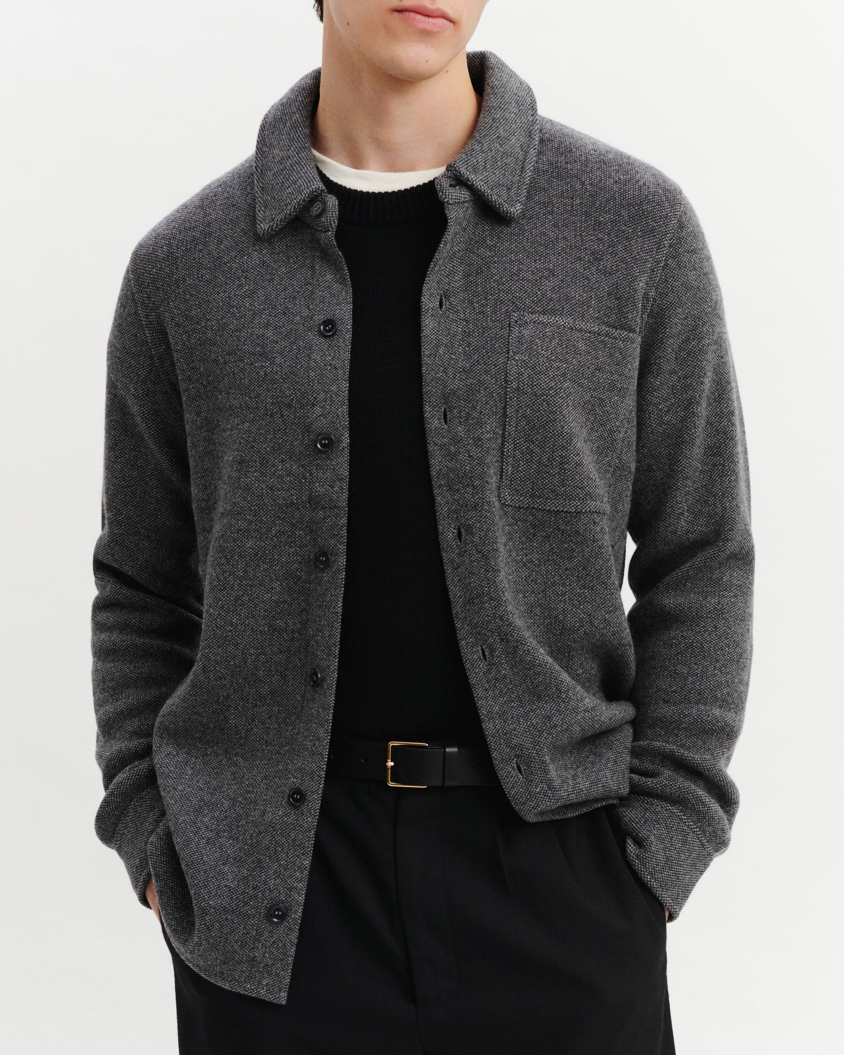 Surchemise en piqué-GRIS METEORITE/CHARBON-70% laine 30% cachemire