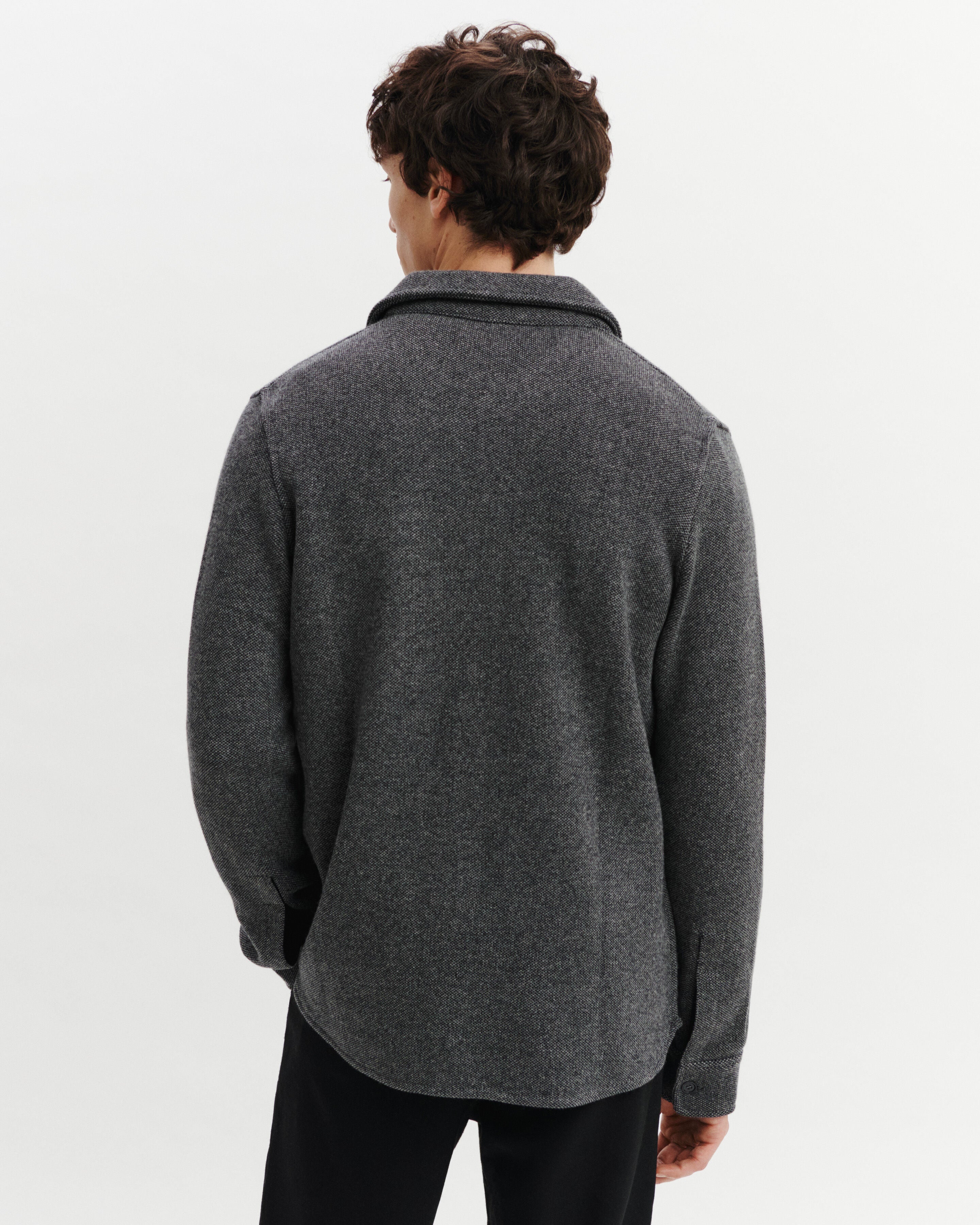Surchemise en piqué-GRIS METEORITE/CHARBON-70% laine 30% cachemire
