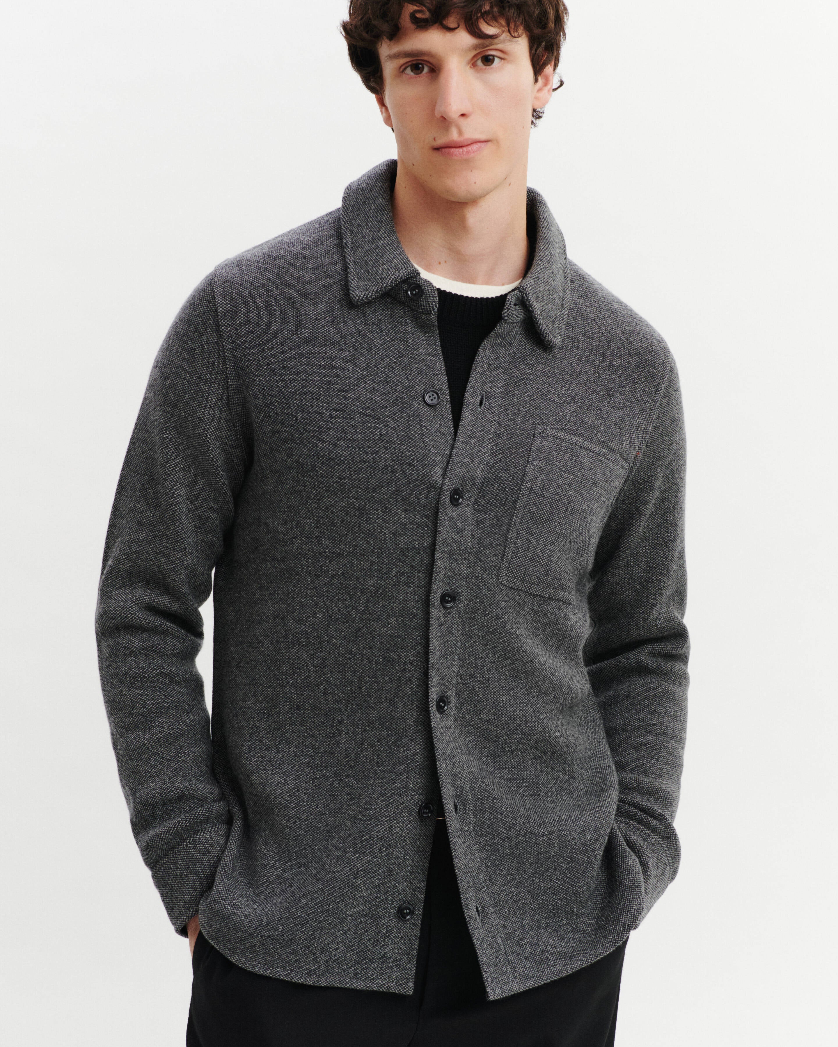 Surchemise en piqué-GRIS METEORITE/CHARBON-70% laine 30% cachemire
