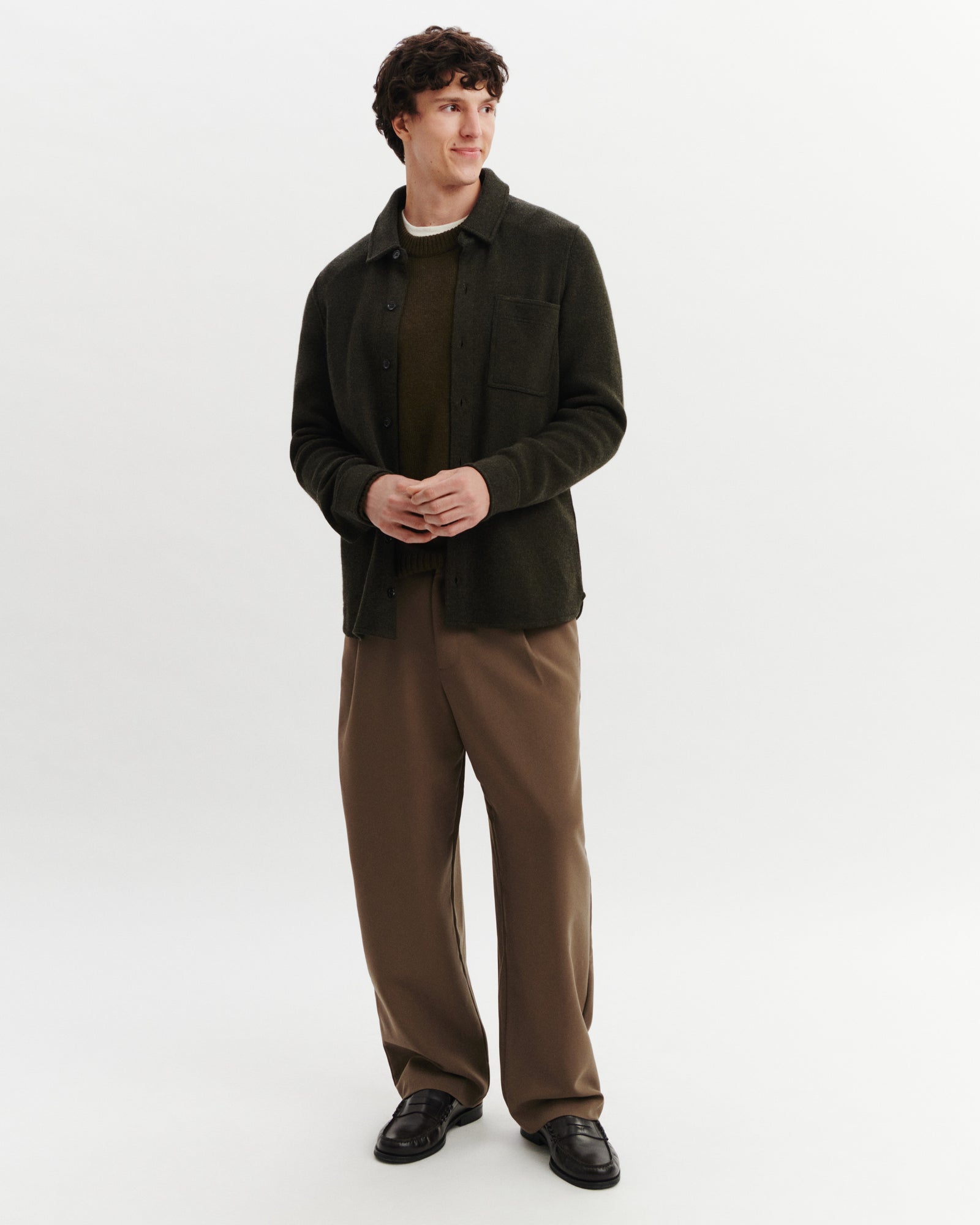 Surchemise en piqué-KAKI KOMBU/CHARBON-70% laine 30% cachemire
