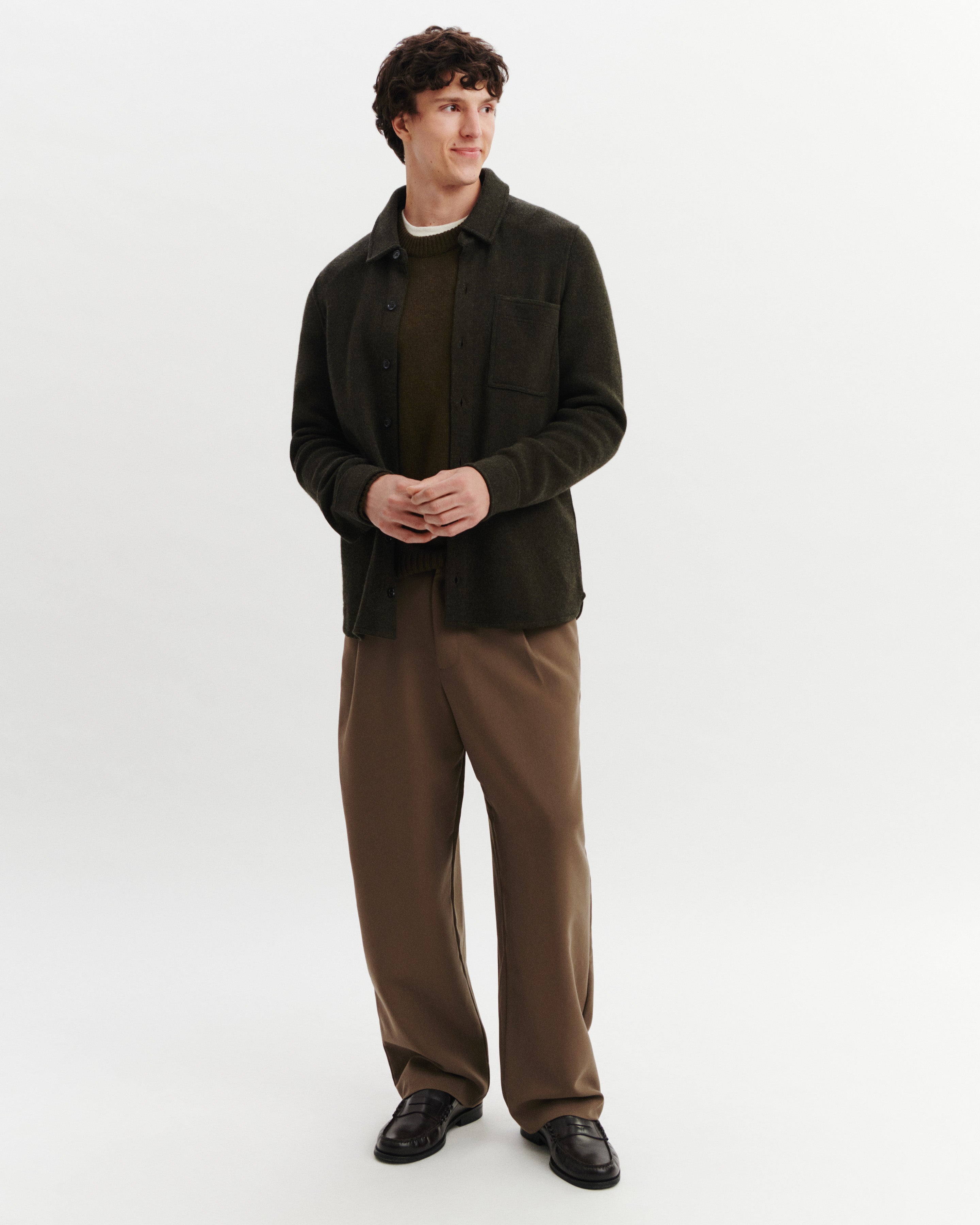 Surchemise en piqué-KAKI KOMBU/CHARBON-70% laine 30% cachemire