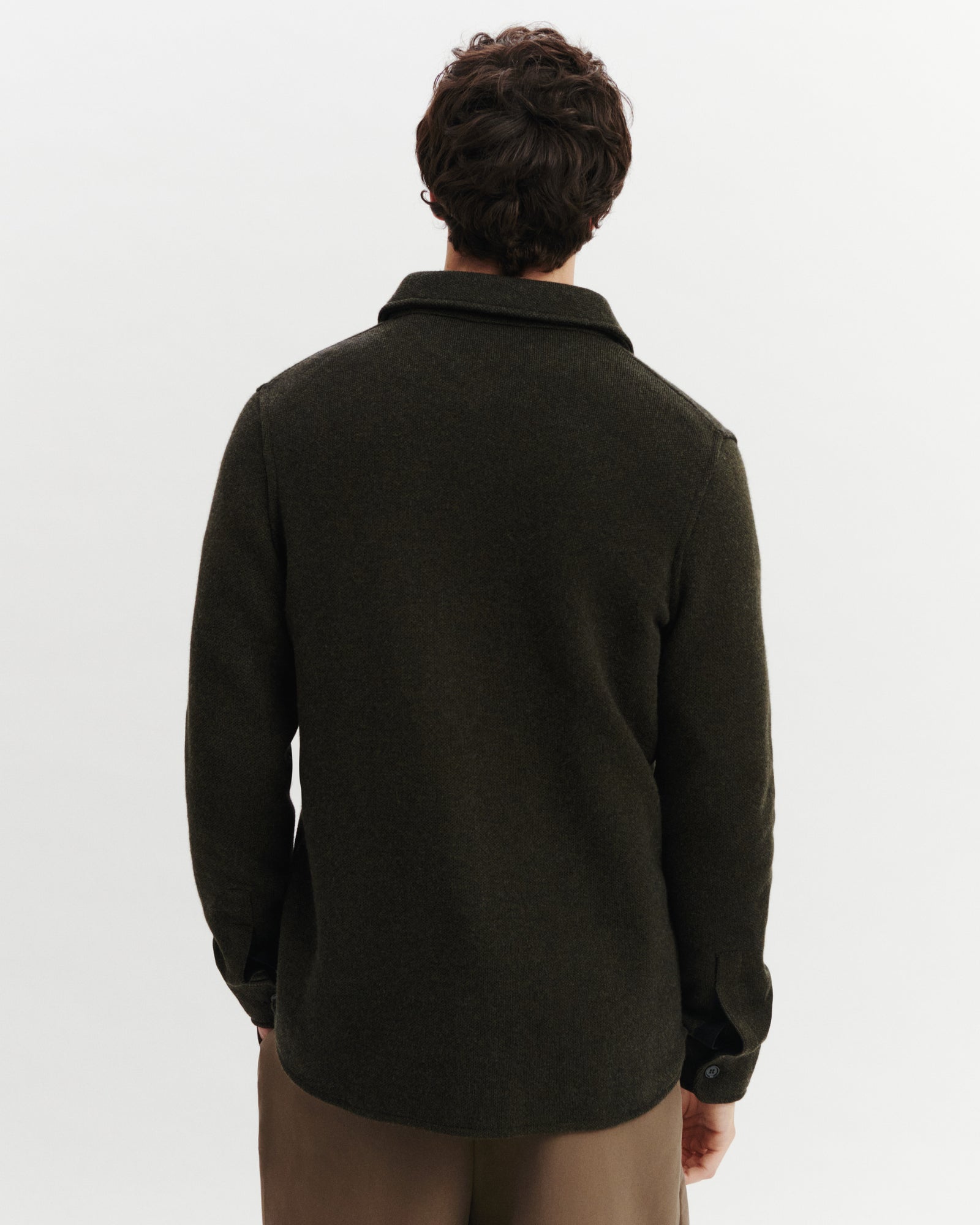 Surchemise en piqué-KAKI KOMBU/CHARBON-70% laine 30% cachemire