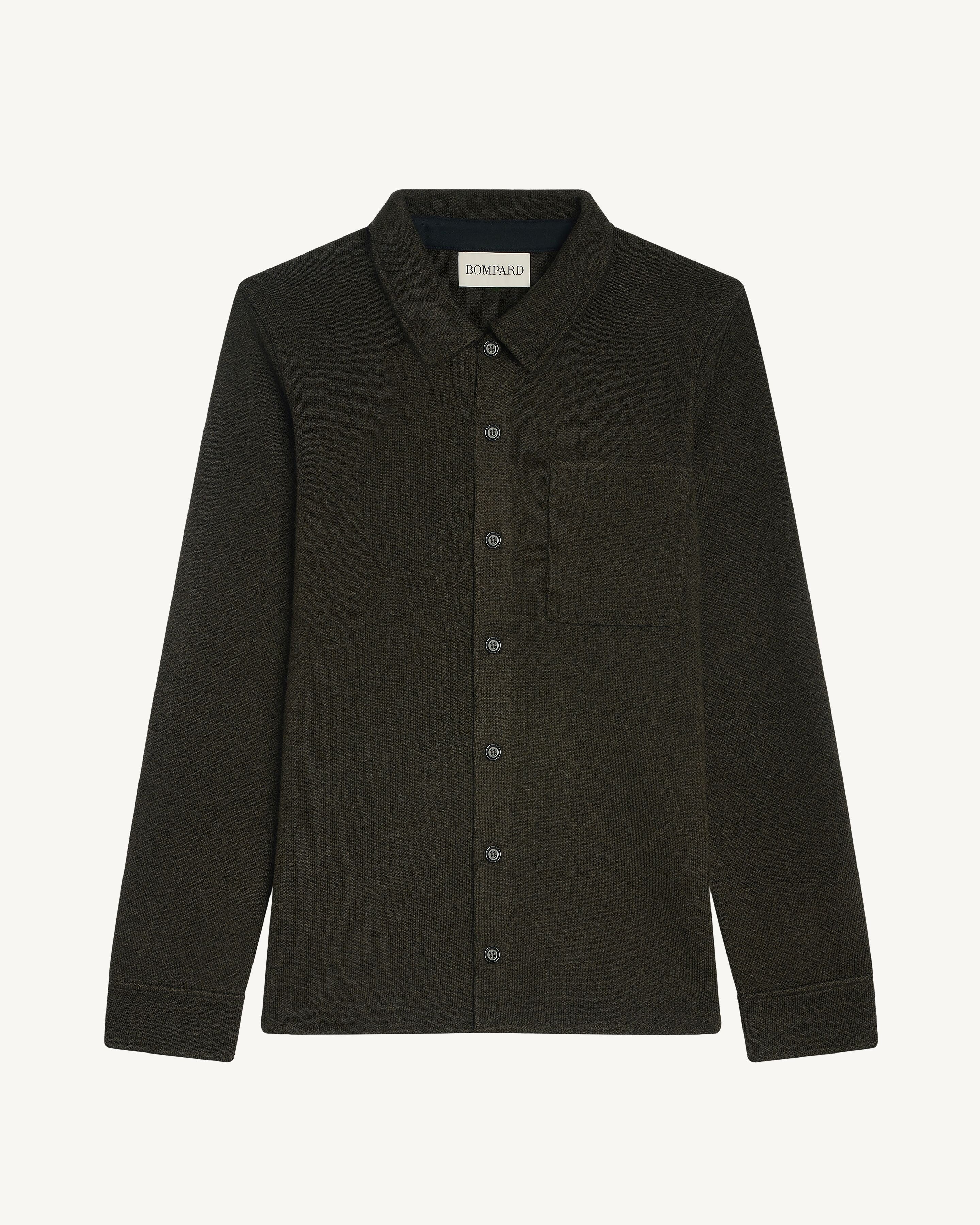 Surchemise en piqué-KAKI KOMBU/CHARBON-70% laine 30% cachemire