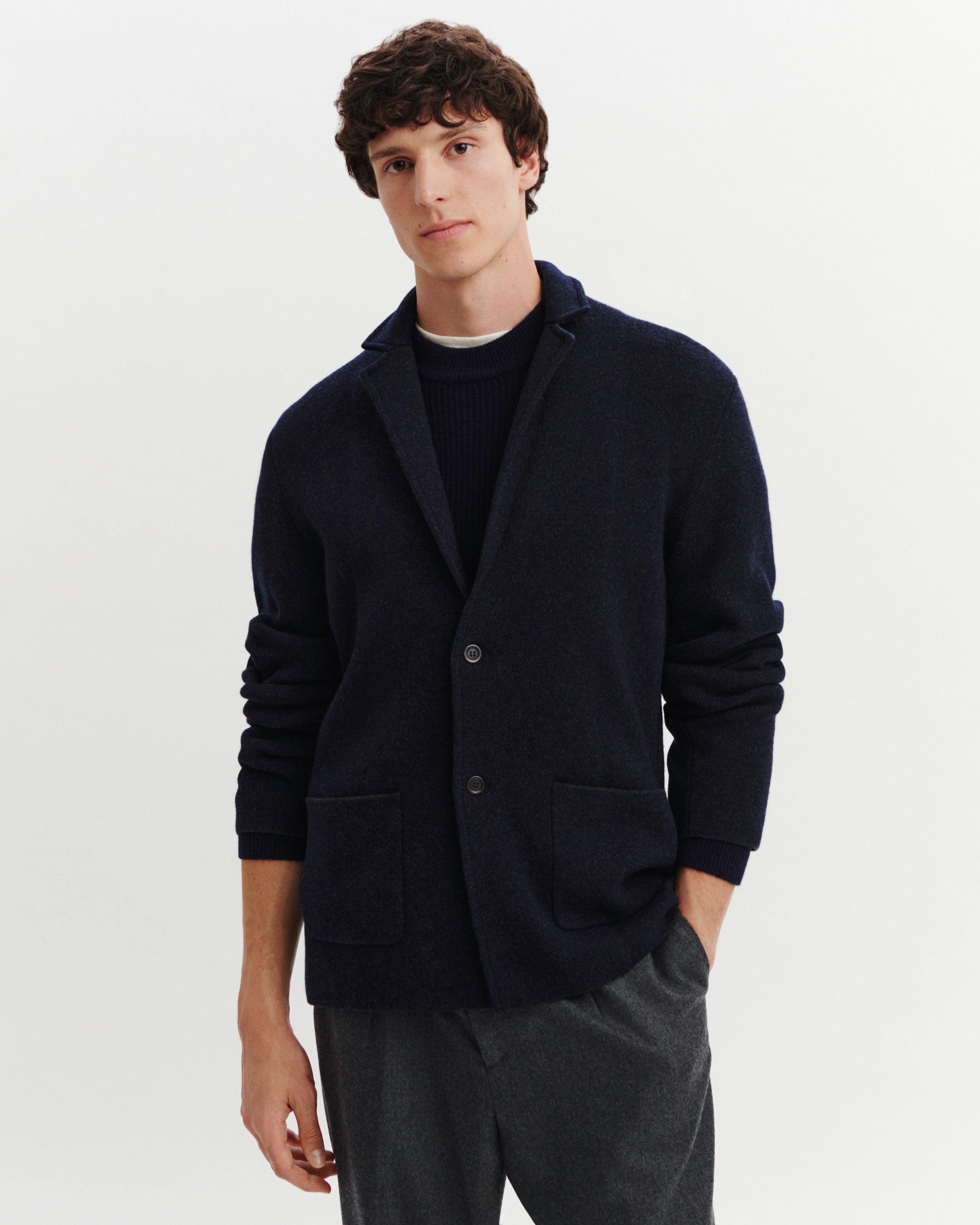 Veste blazer en piqué-MARINE/CHARBON-70% laine 30% cachemire