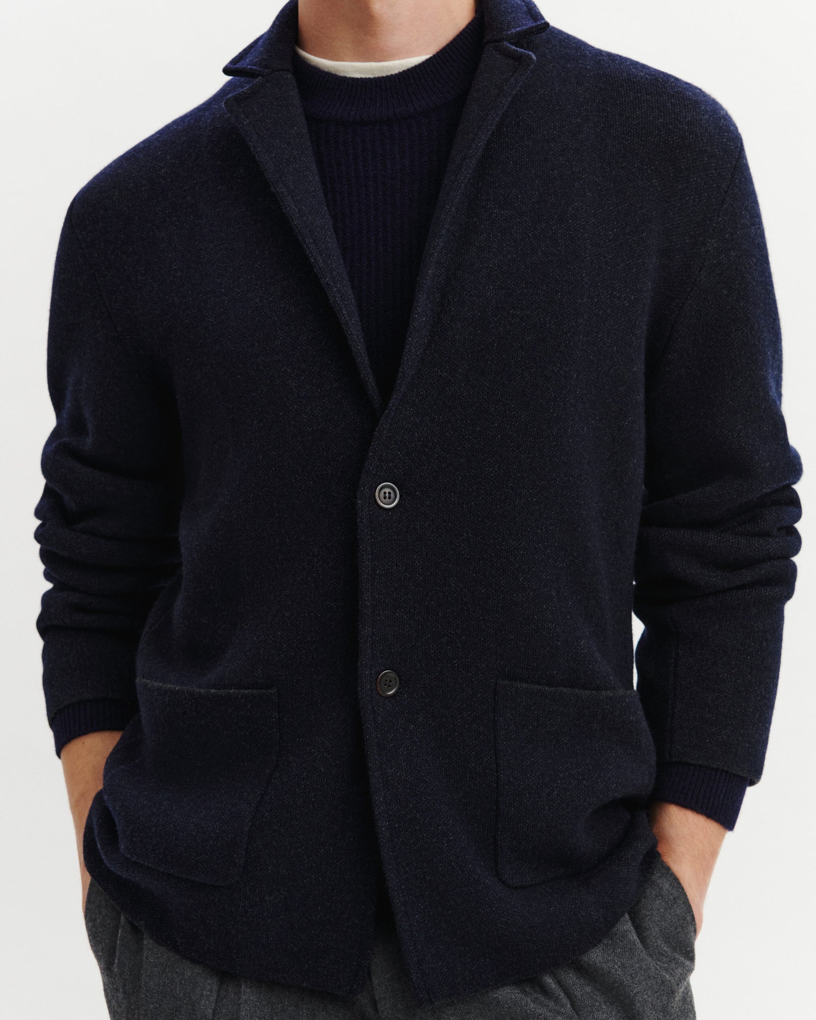 Veste blazer en piqué-MARINE/CHARBON-70% laine 30% cachemire