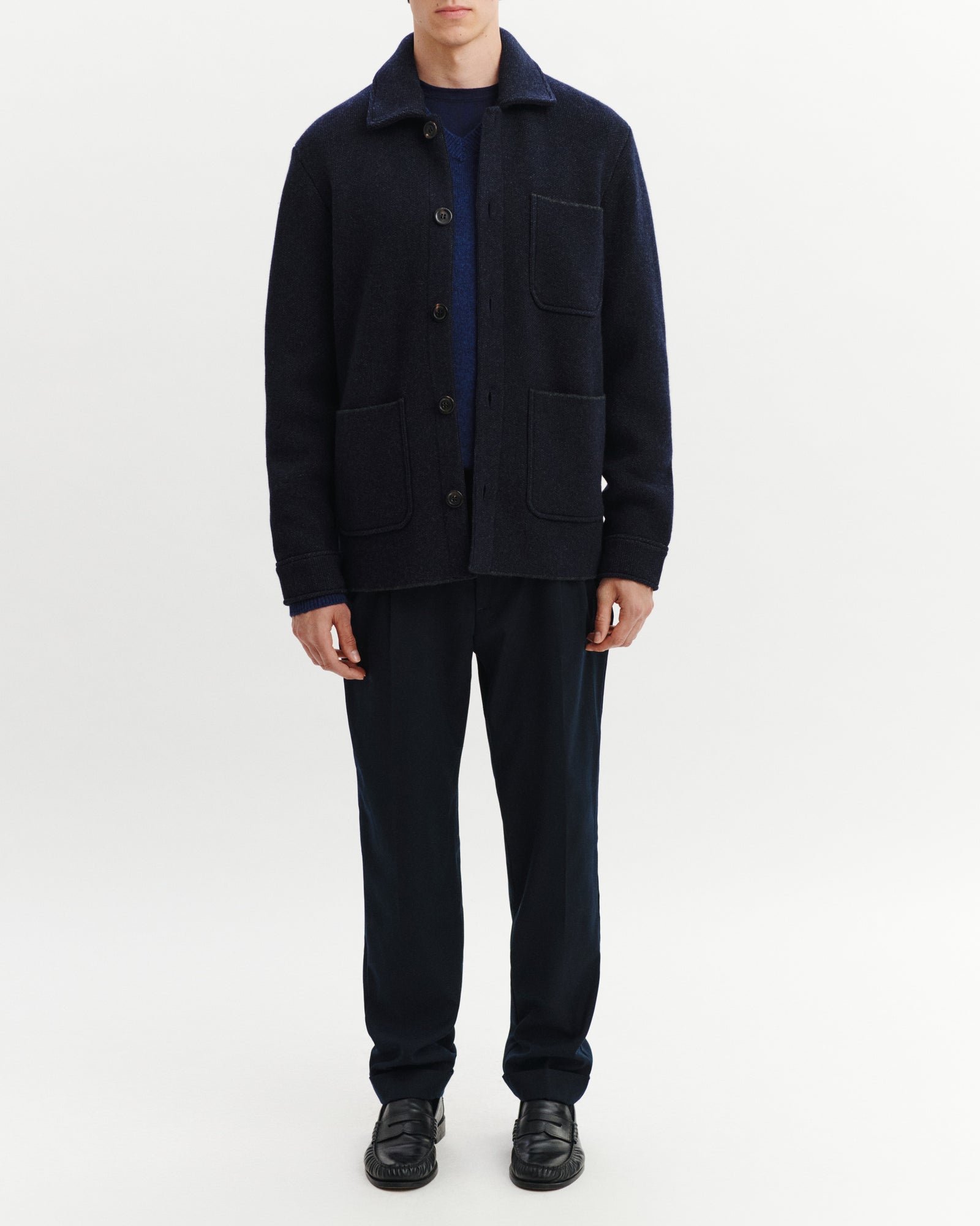 Veste en piqué-MARINE/CHARBON-70% laine 30% cachemire