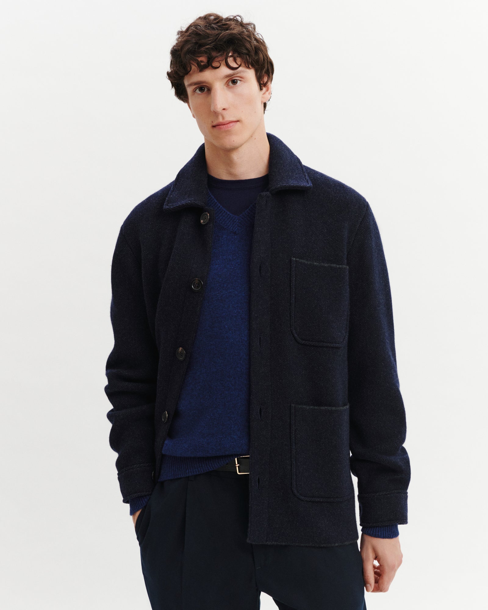 Veste en piqué-MARINE/CHARBON-70% laine 30% cachemire
