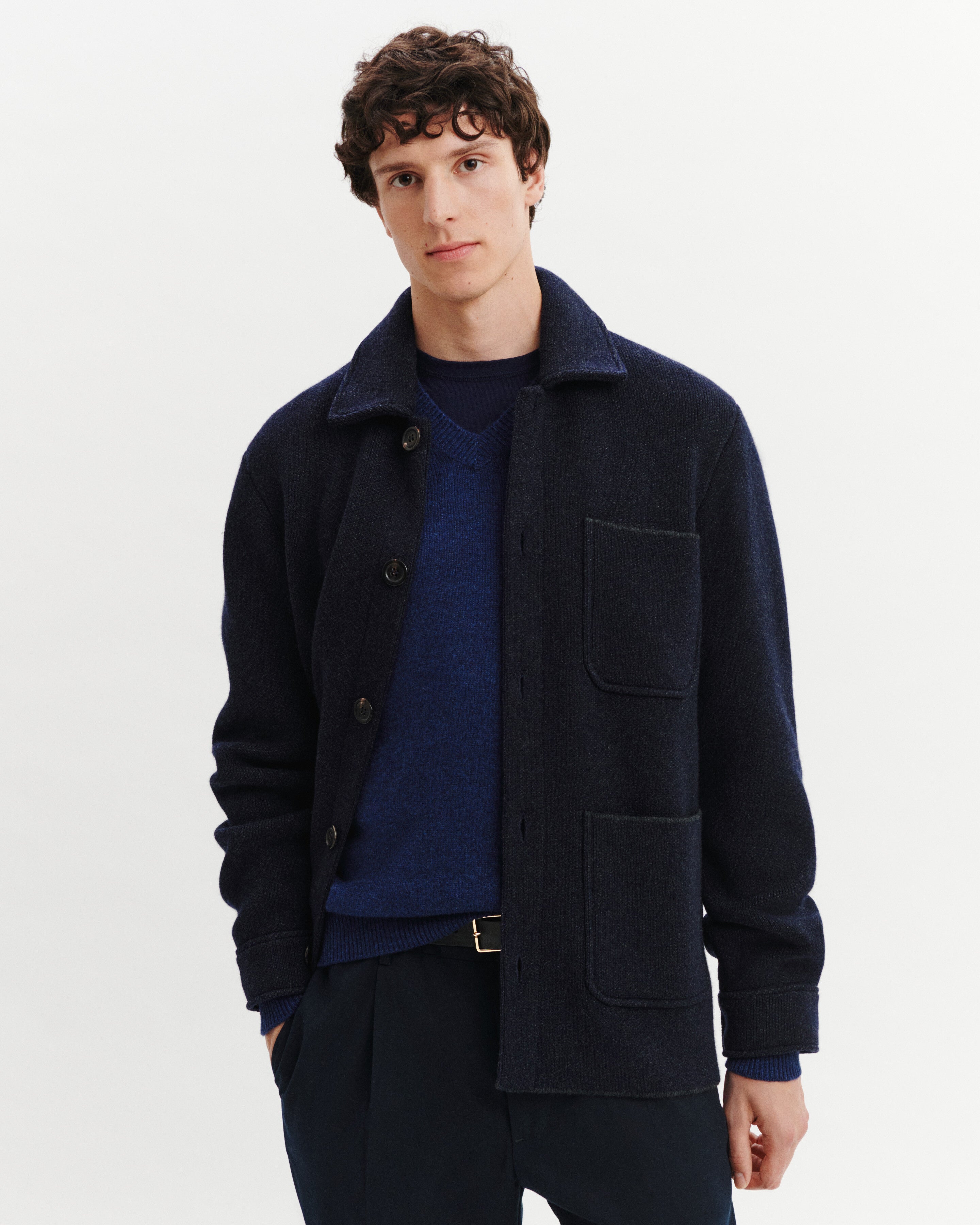 Veste en piqué-MARINE/CHARBON-70% laine 30% cachemire