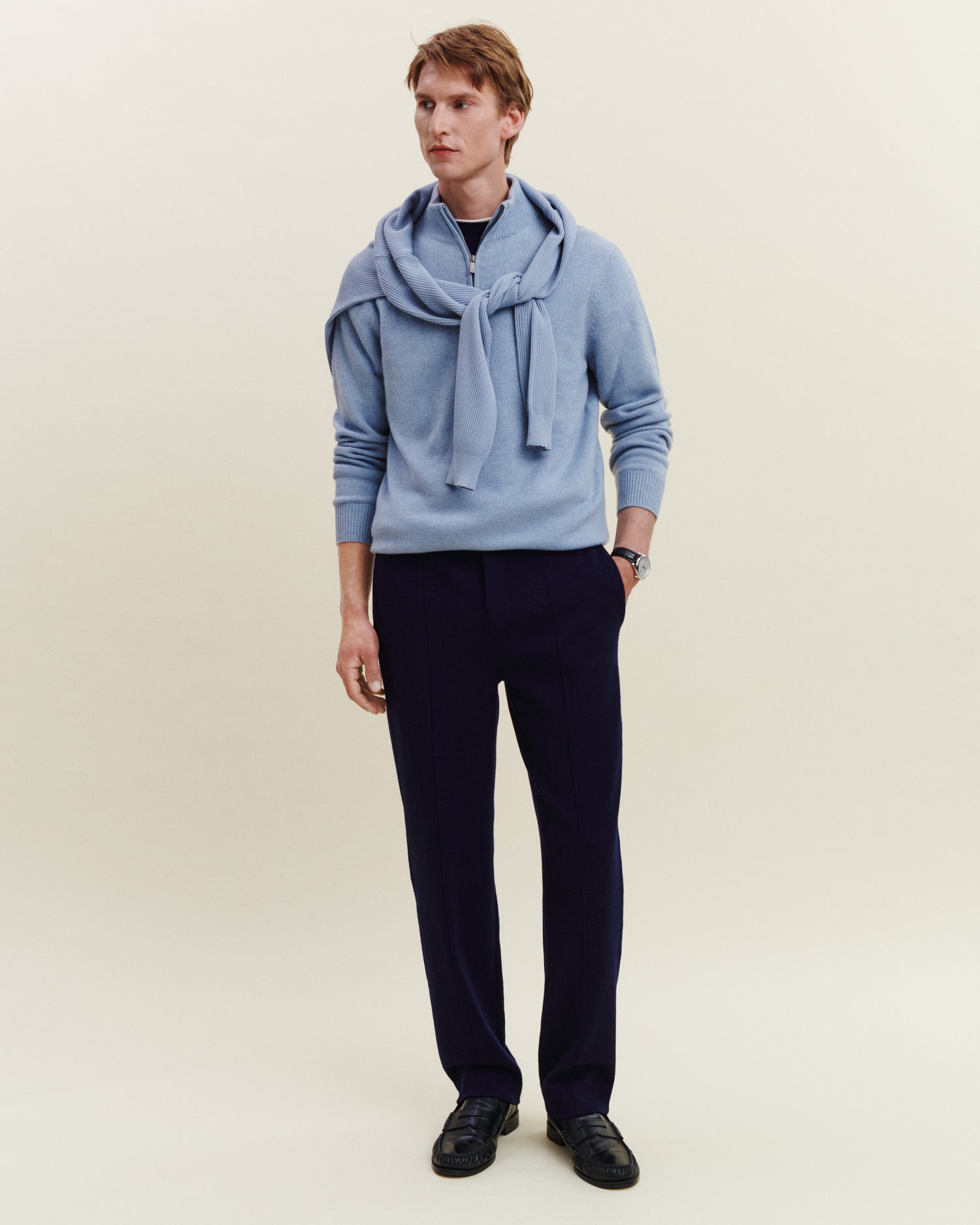 Pantalon droit en milano-MARINE-95% laine 5% cachemire