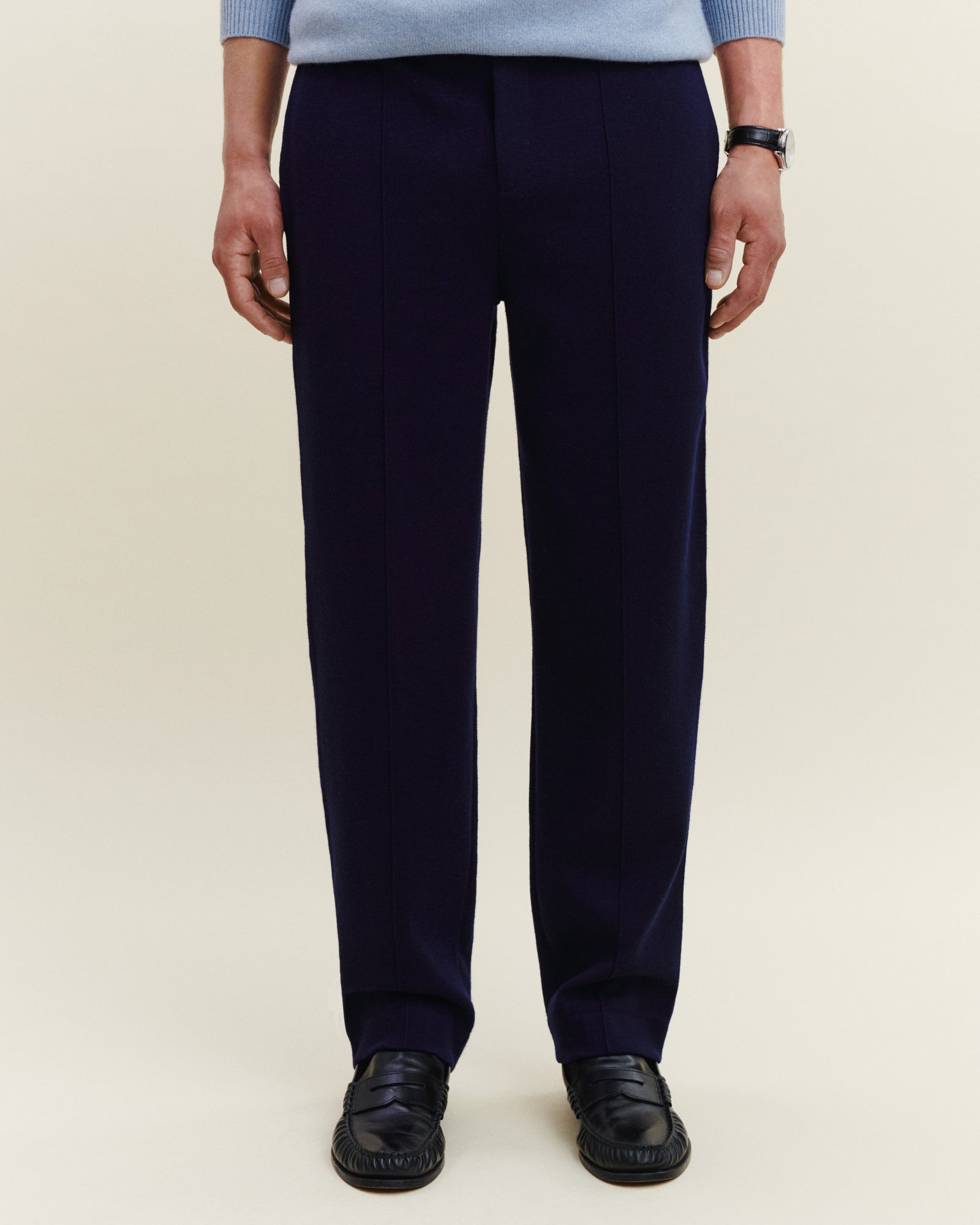 Pantalon droit en milano-MARINE-95% laine 5% cachemire