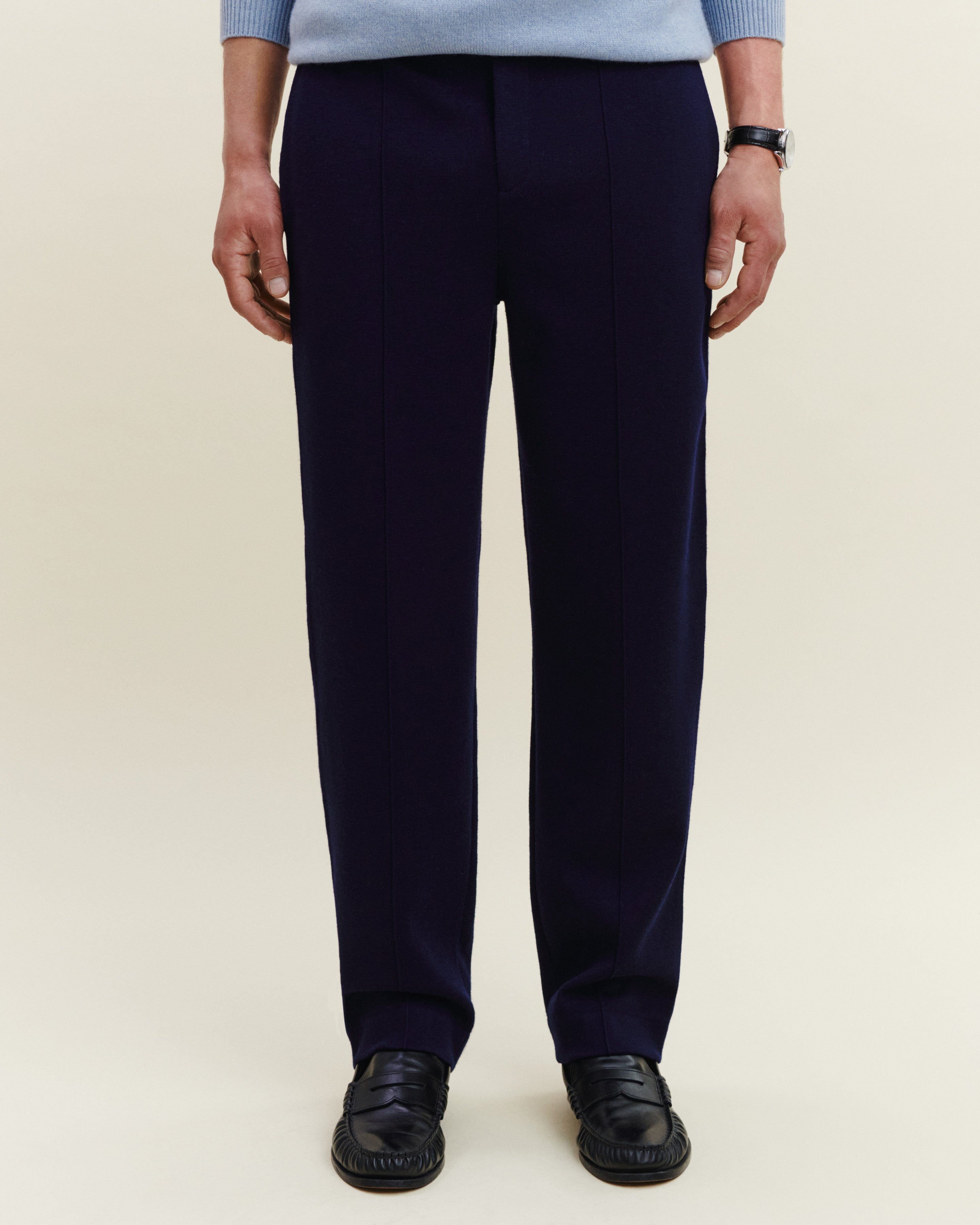 Pantalon droit en milano-MARINE-95% laine 5% cachemire
