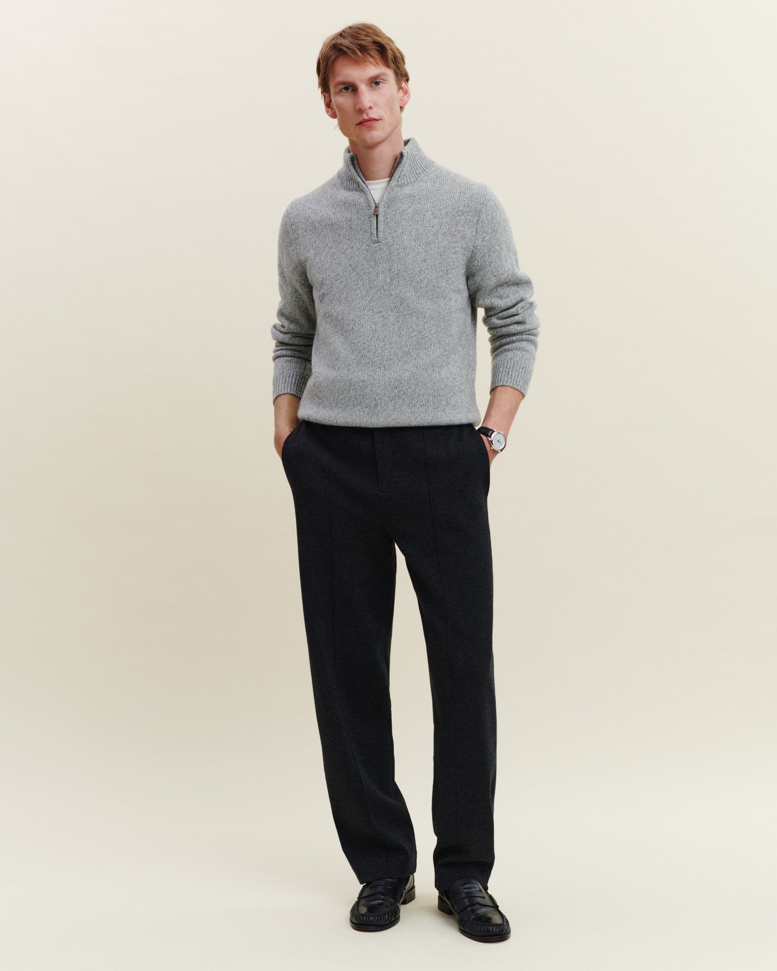 Pantalon droit en milano-CHARBON-95% laine 5% cachemire