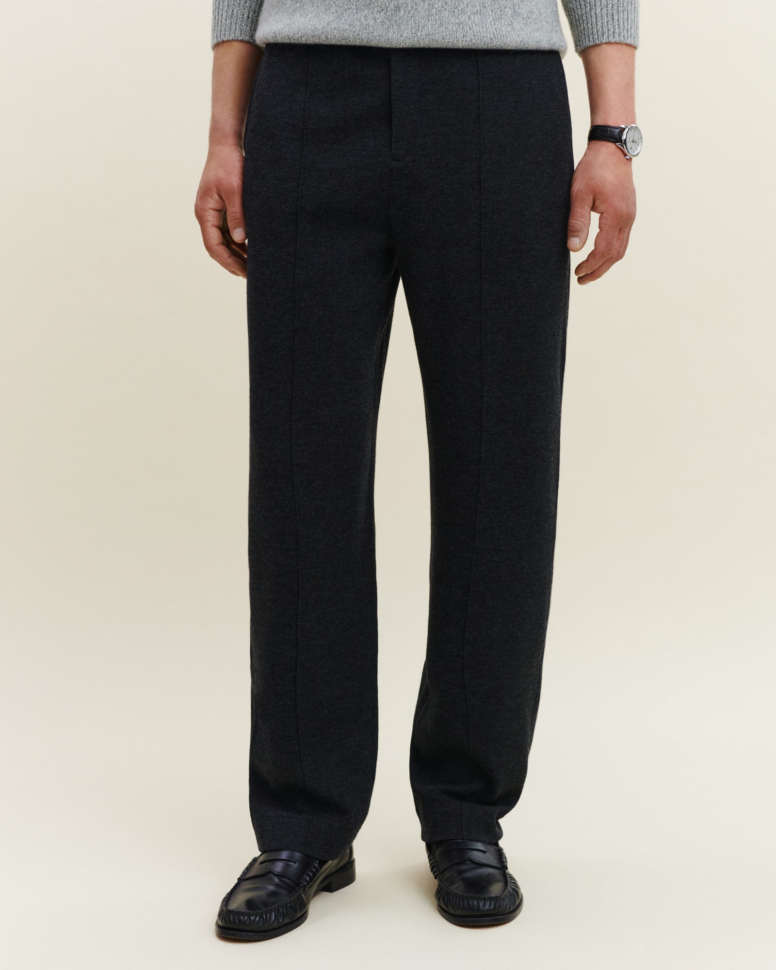 Pantalon droit en milano-CHARBON-95% laine 5% cachemire