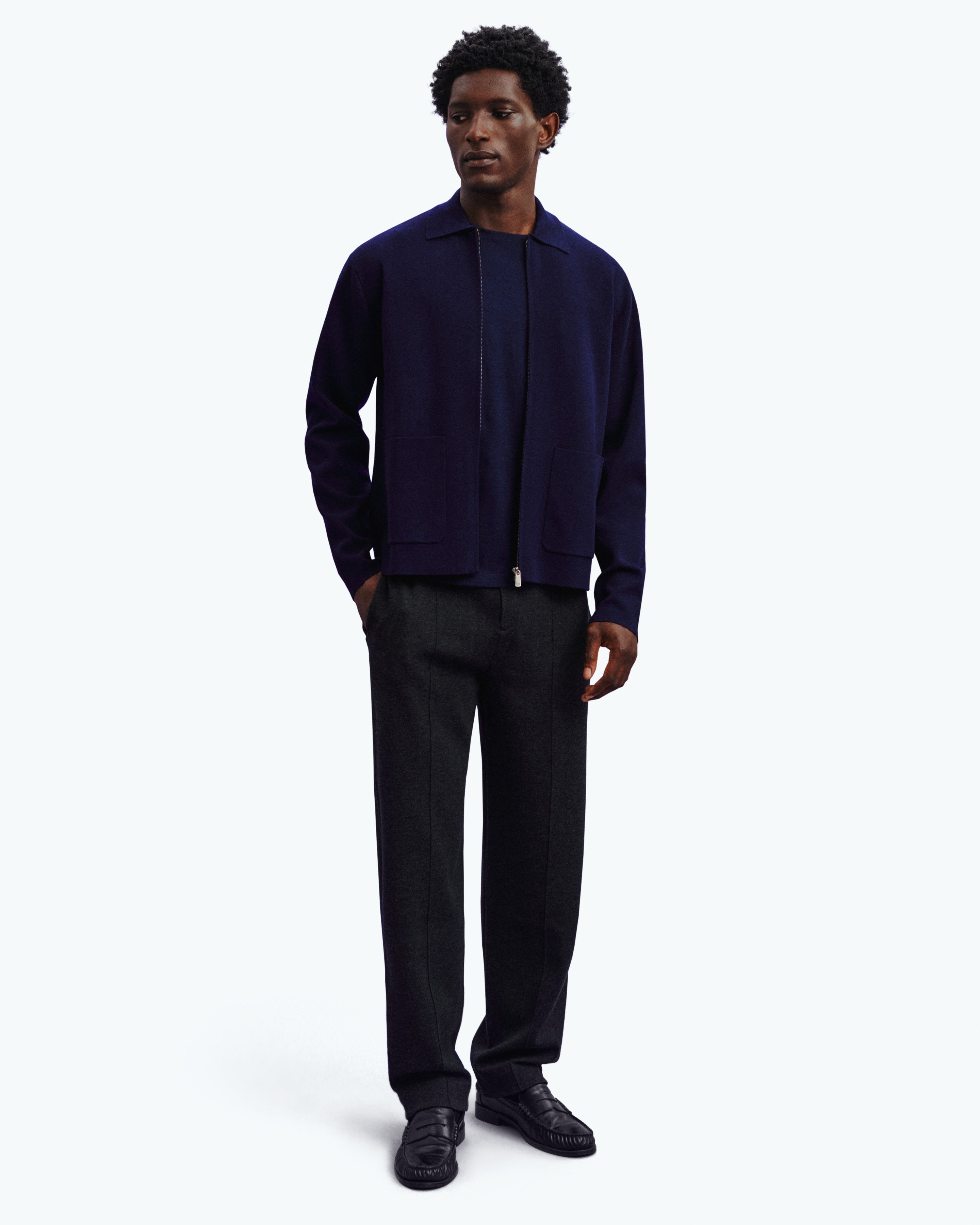 Veste zippée en milano-MARINE-95% laine 5% cachemire