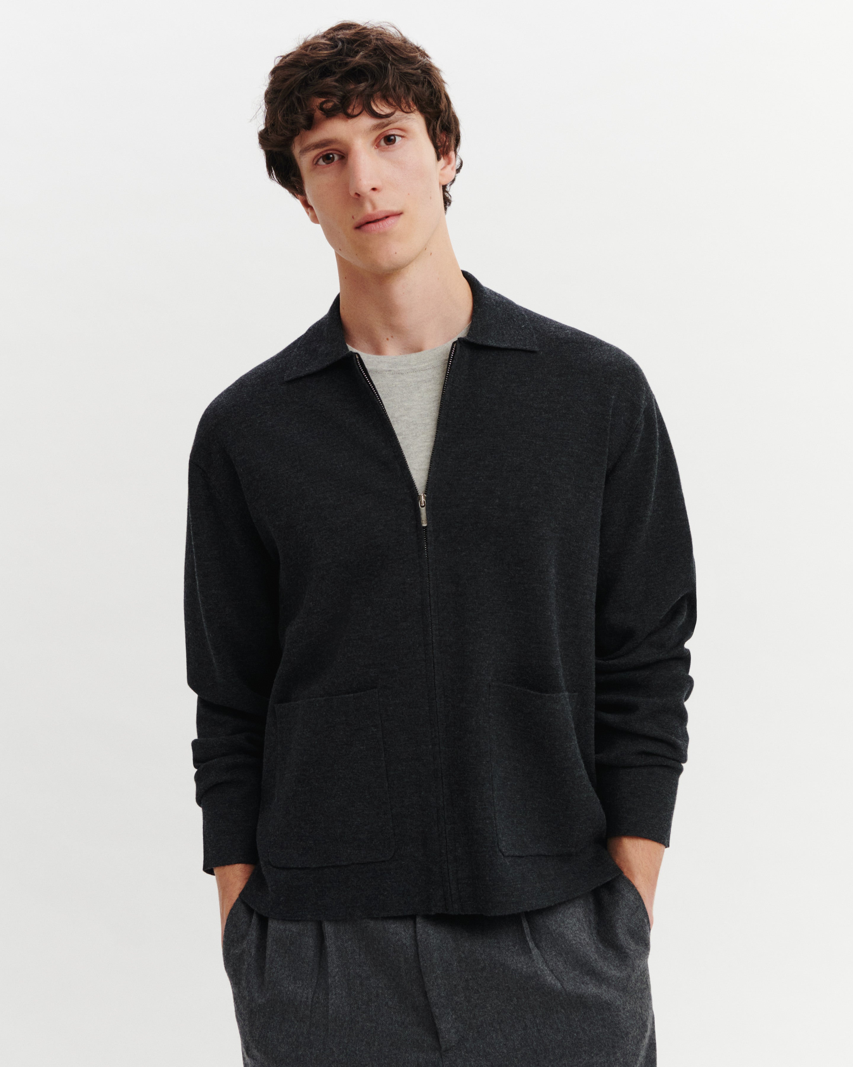 Veste zippée en milano-CHARBON-95% laine 5% cachemire