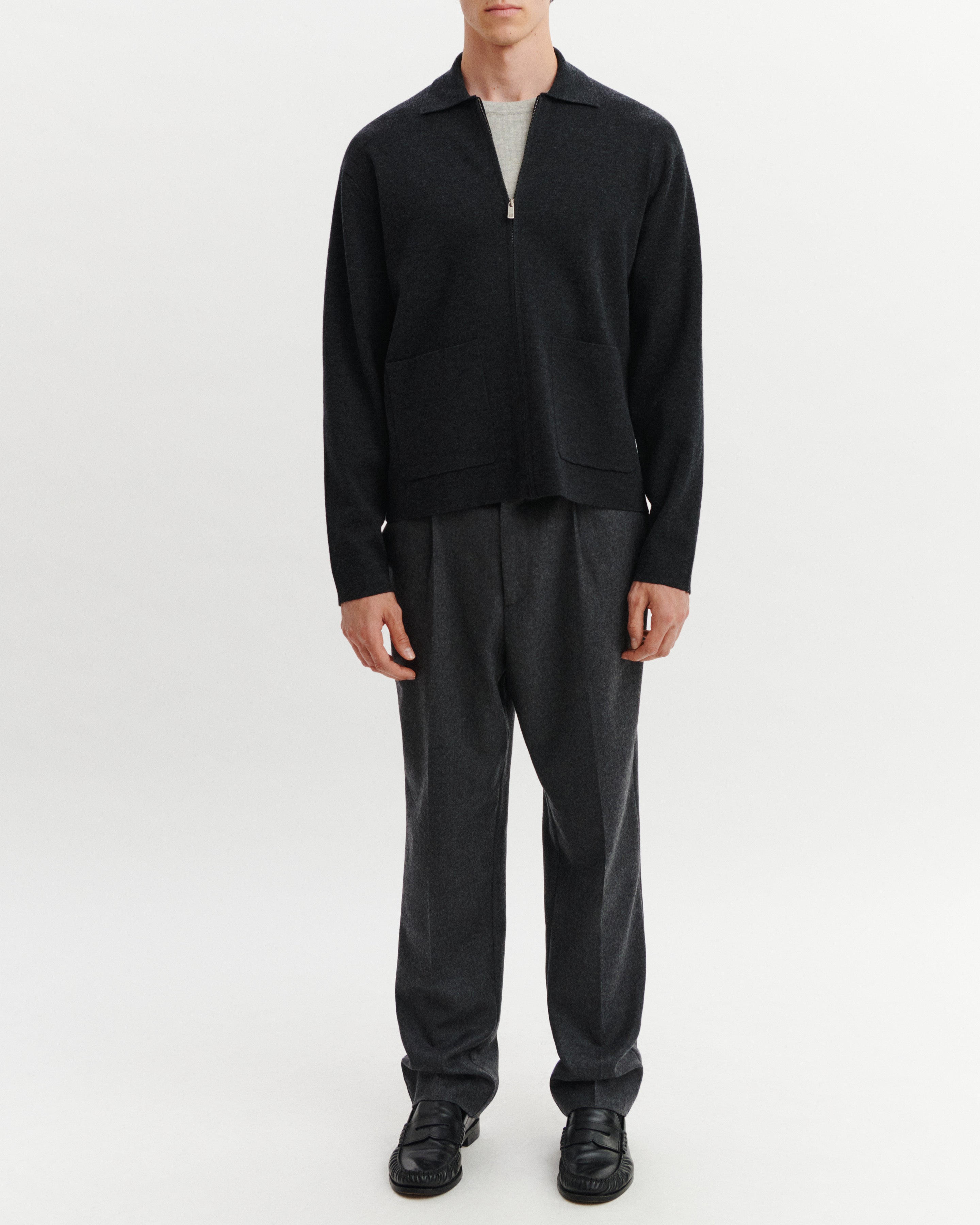 Veste zippée en milano-CHARBON-95% laine 5% cachemire