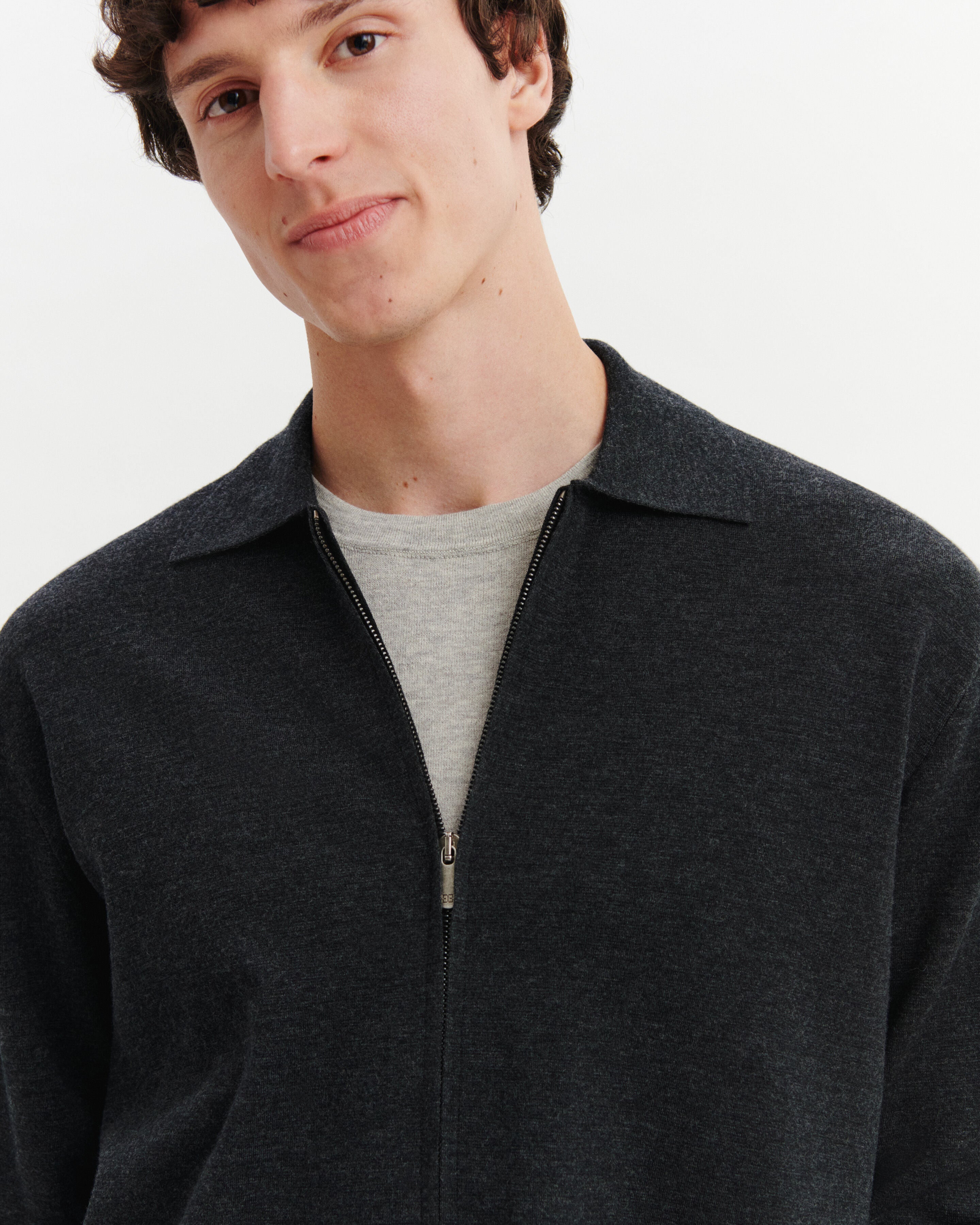 Veste zippée en milano-CHARBON-95% laine 5% cachemire
