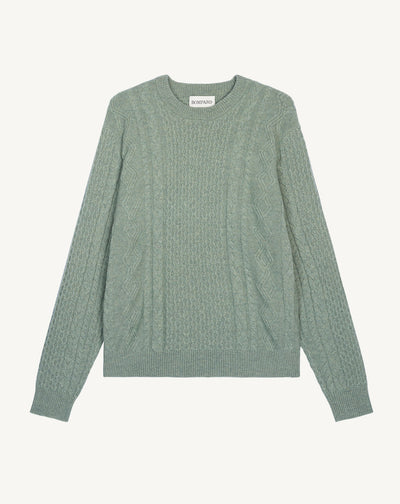 Pull col rond à torsades-VERT DE GRIS-100% cachemire