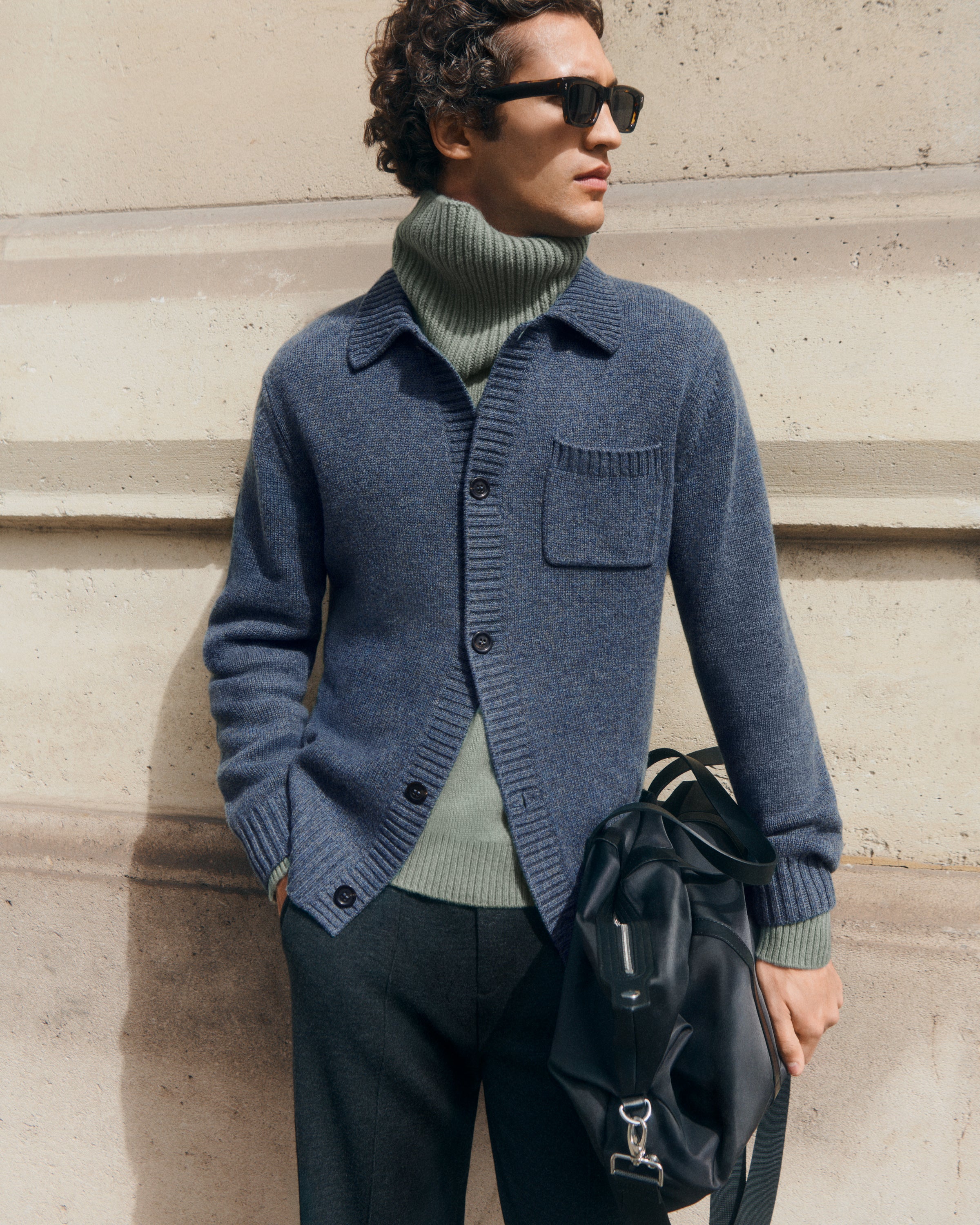 Gilet col chemise-BLEU GRANIT-100% cachemire