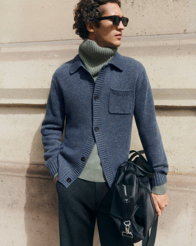 Gilet col chemise-BLEU GRANIT-100% cachemire
