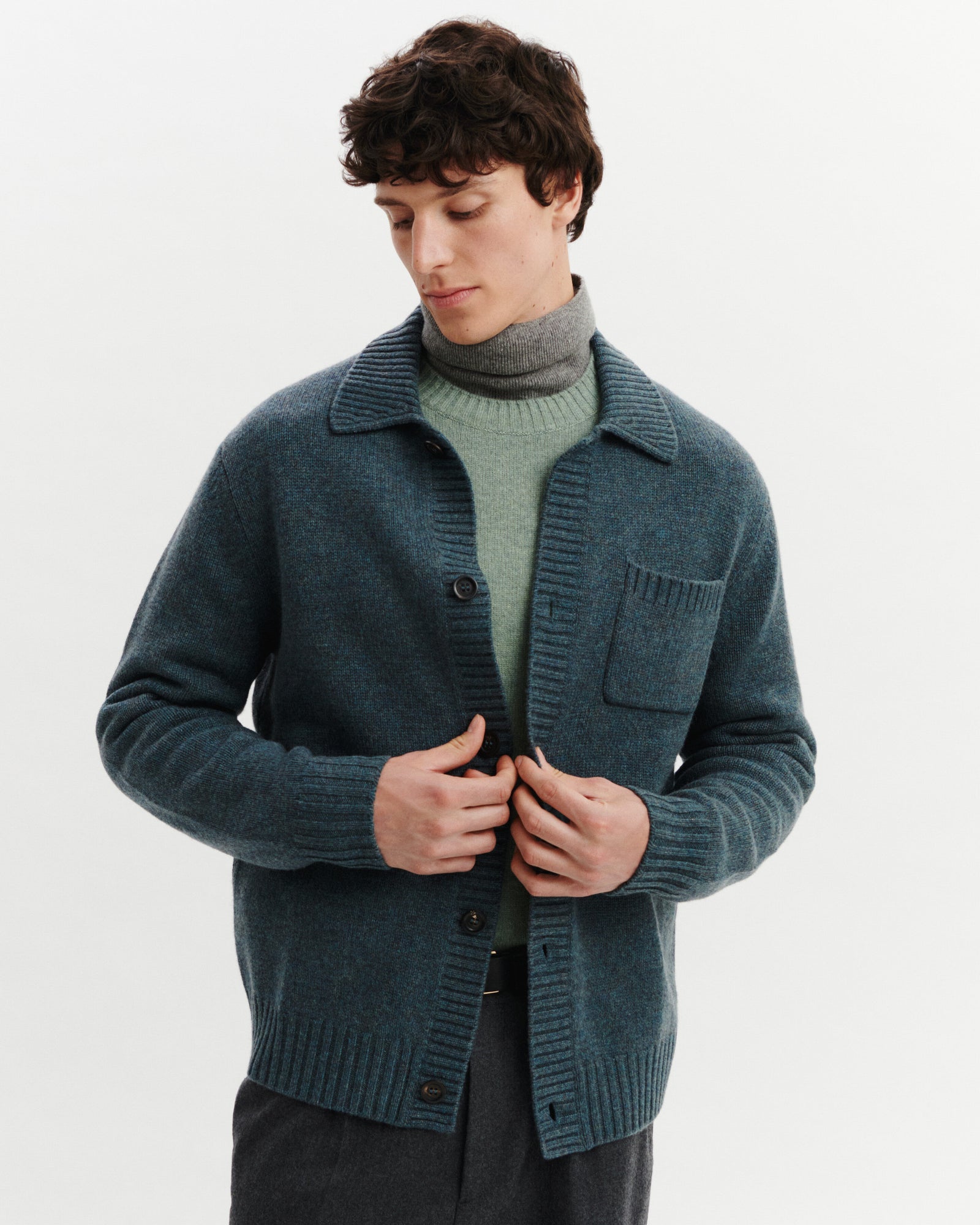 Gilet col chemise-BLEU GRANIT-100% cachemire