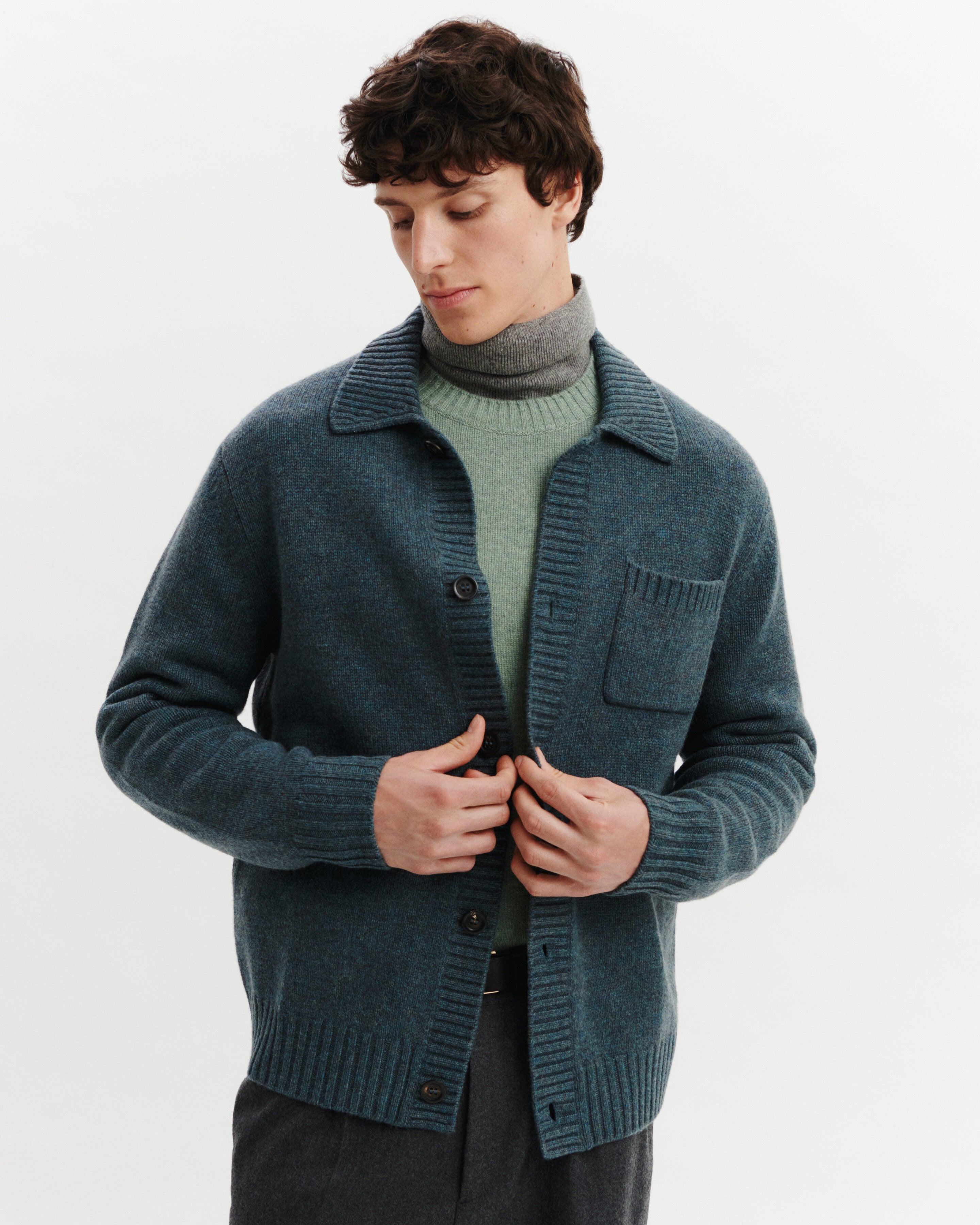 Gilet col chemise-BLEU GRANIT-100% cachemire
