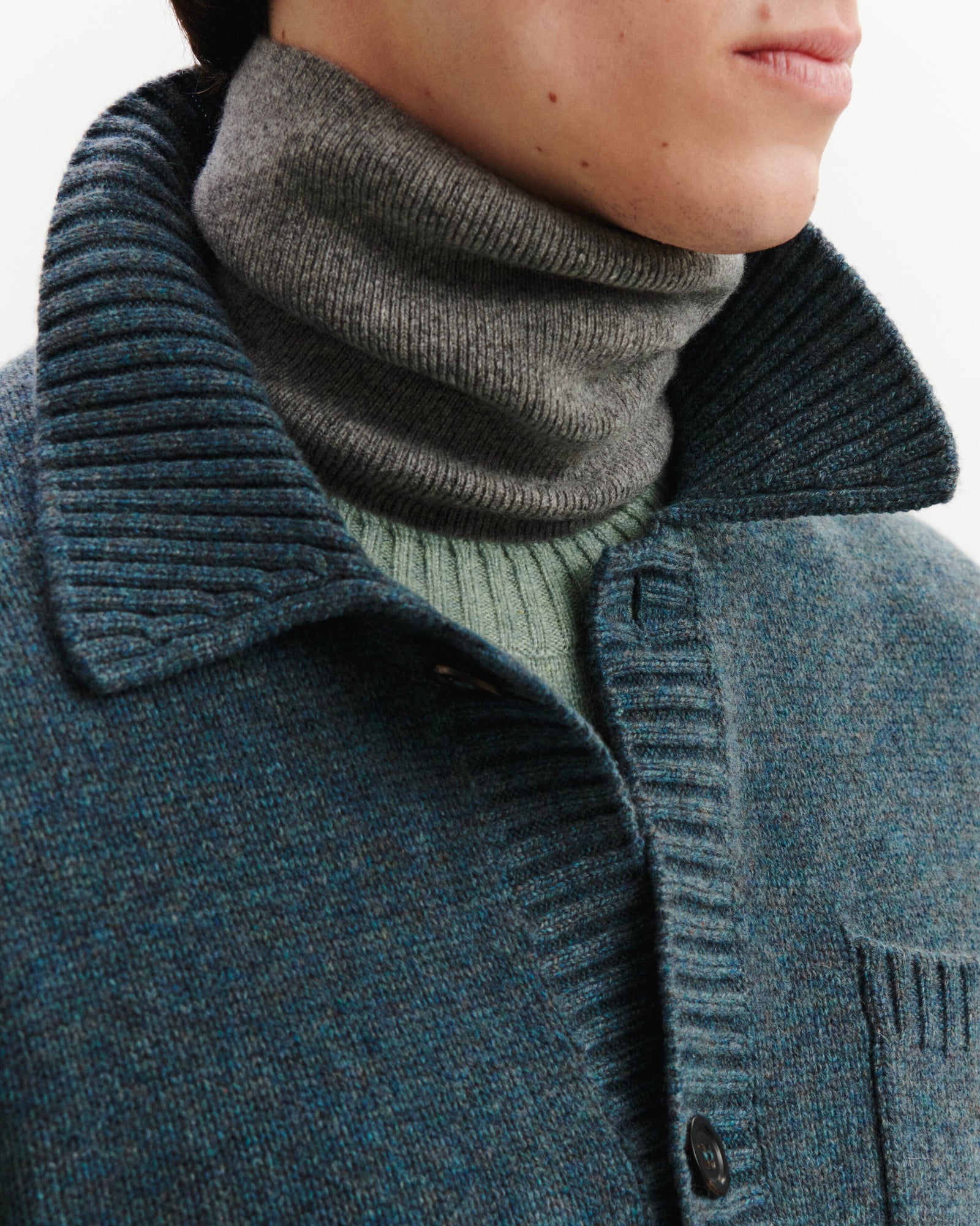 Gilet col chemise-BLEU GRANIT-100% cachemire