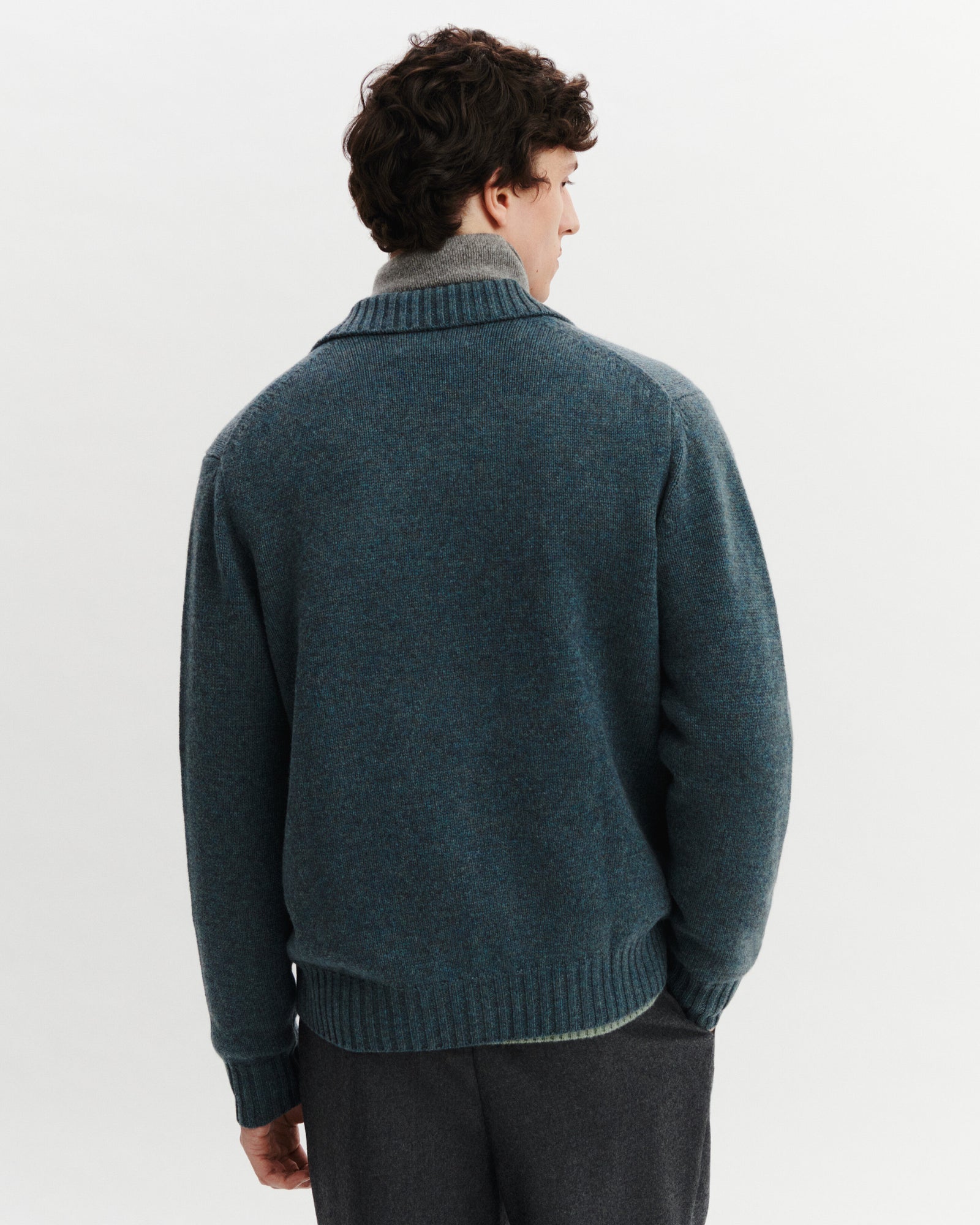 Gilet col chemise-BLEU GRANIT-100% cachemire