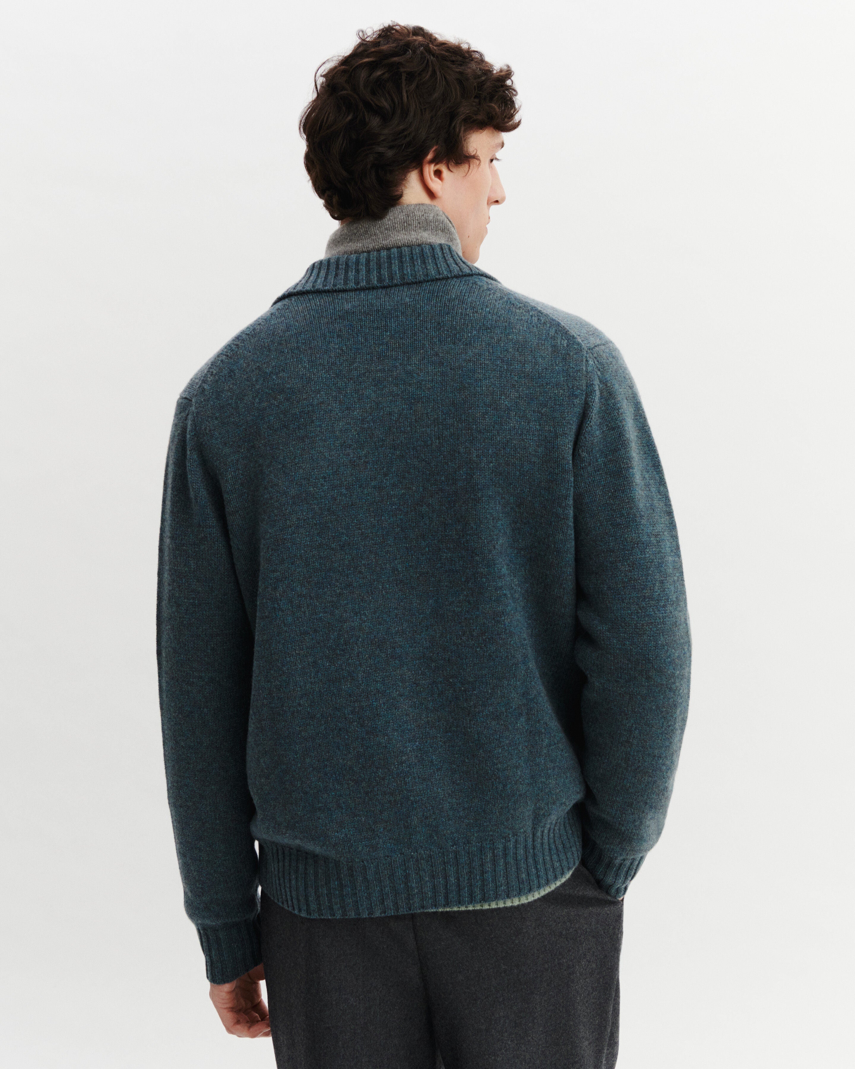 Gilet col chemise-BLEU GRANIT-100% cachemire
