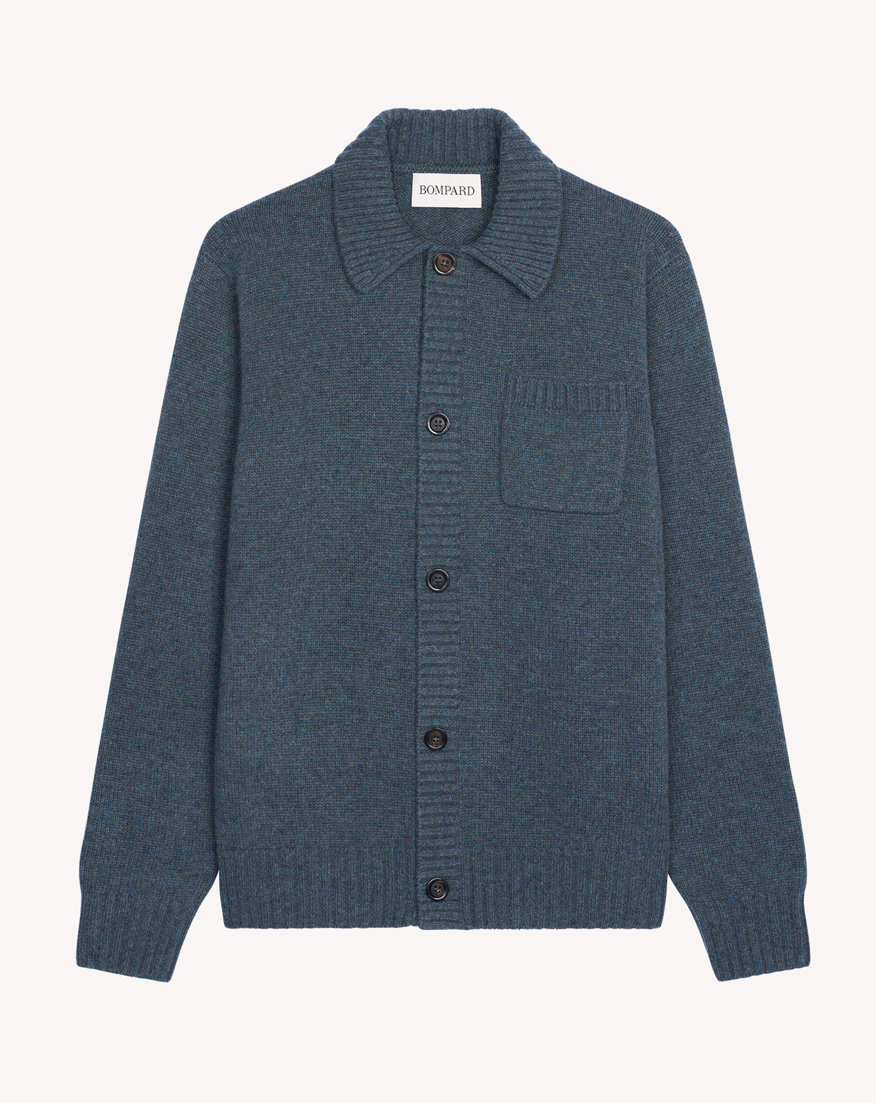 Gilet col chemise-BLEU GRANIT-100% cachemire