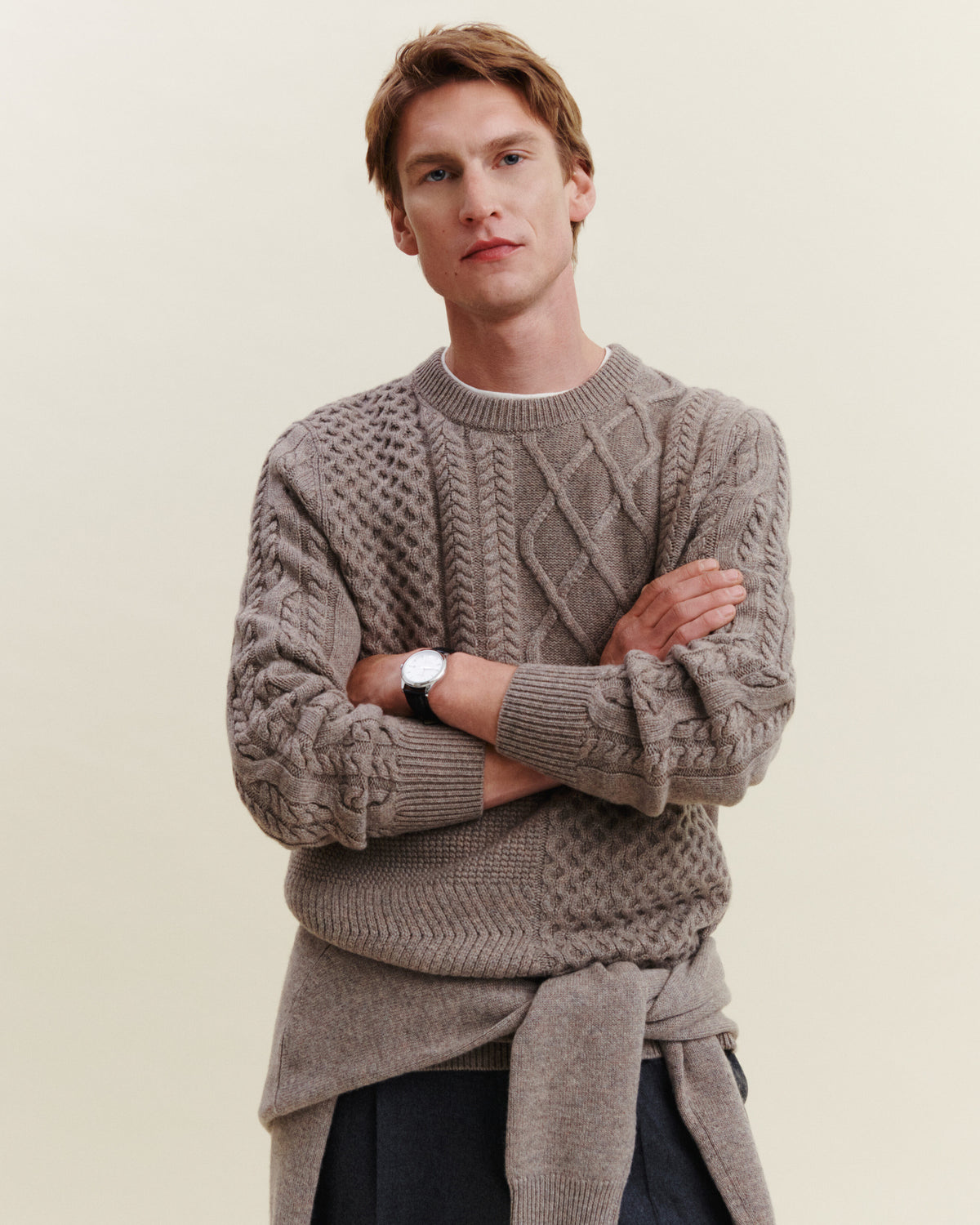 Pull col rond patchwork-MILLET-100% cachemire