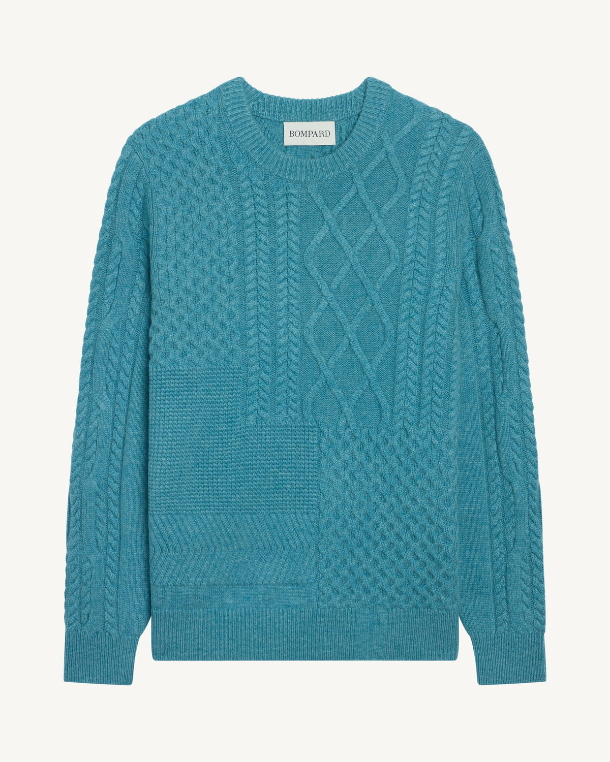 Pull col rond patchwork-CYAN-100% cachemire