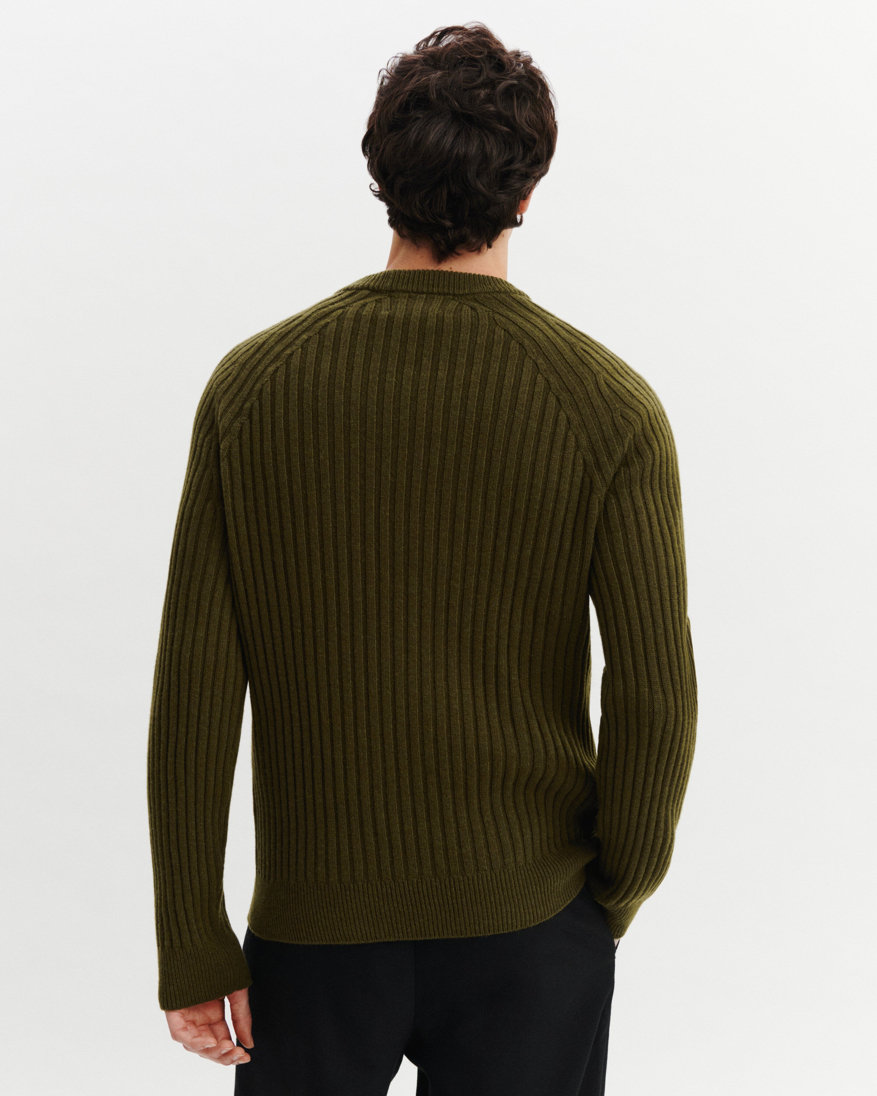 Pull col rond à côtes-OLIVE-100% cachemire
