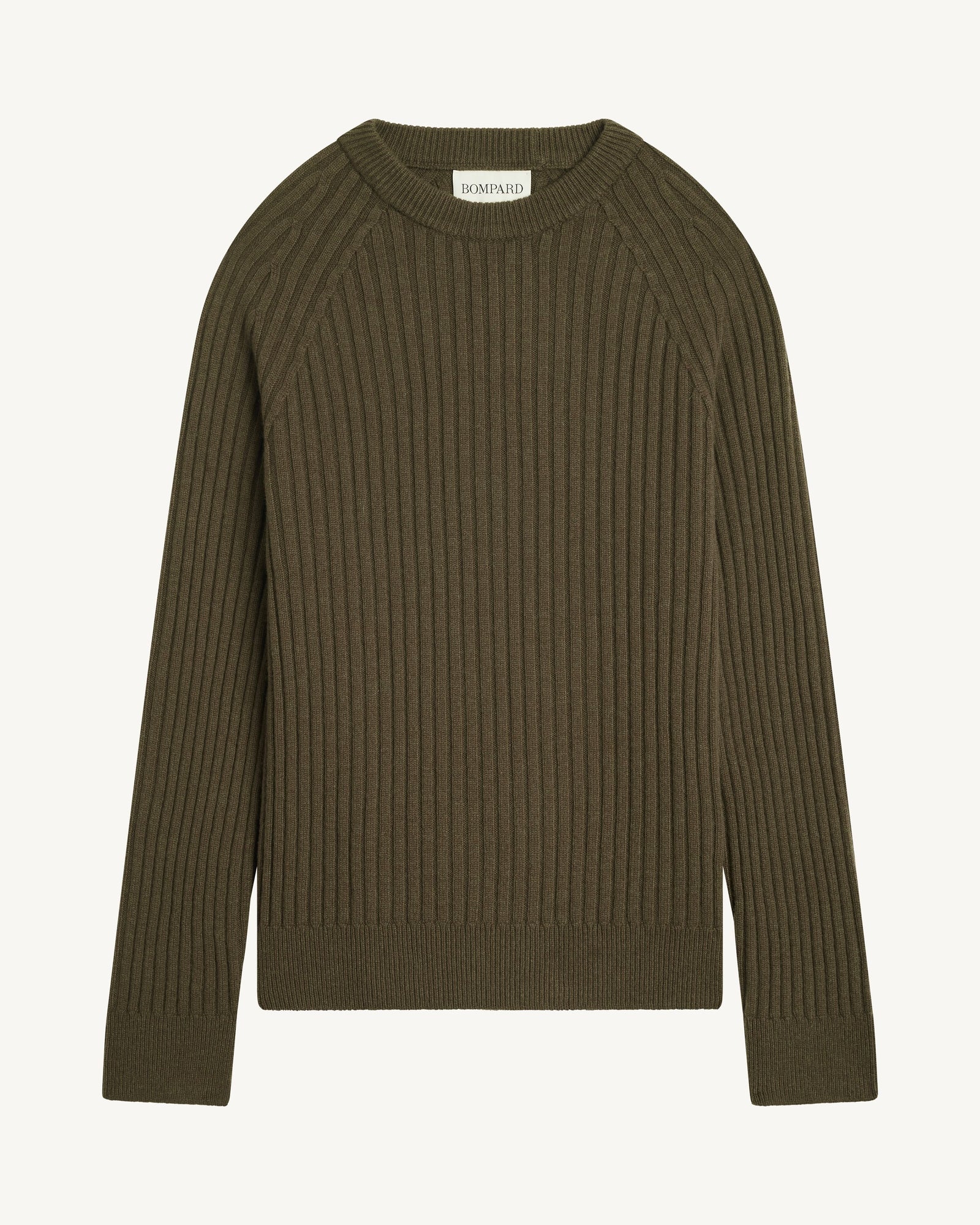 Pull col rond à côtes-OLIVE-100% cachemire
