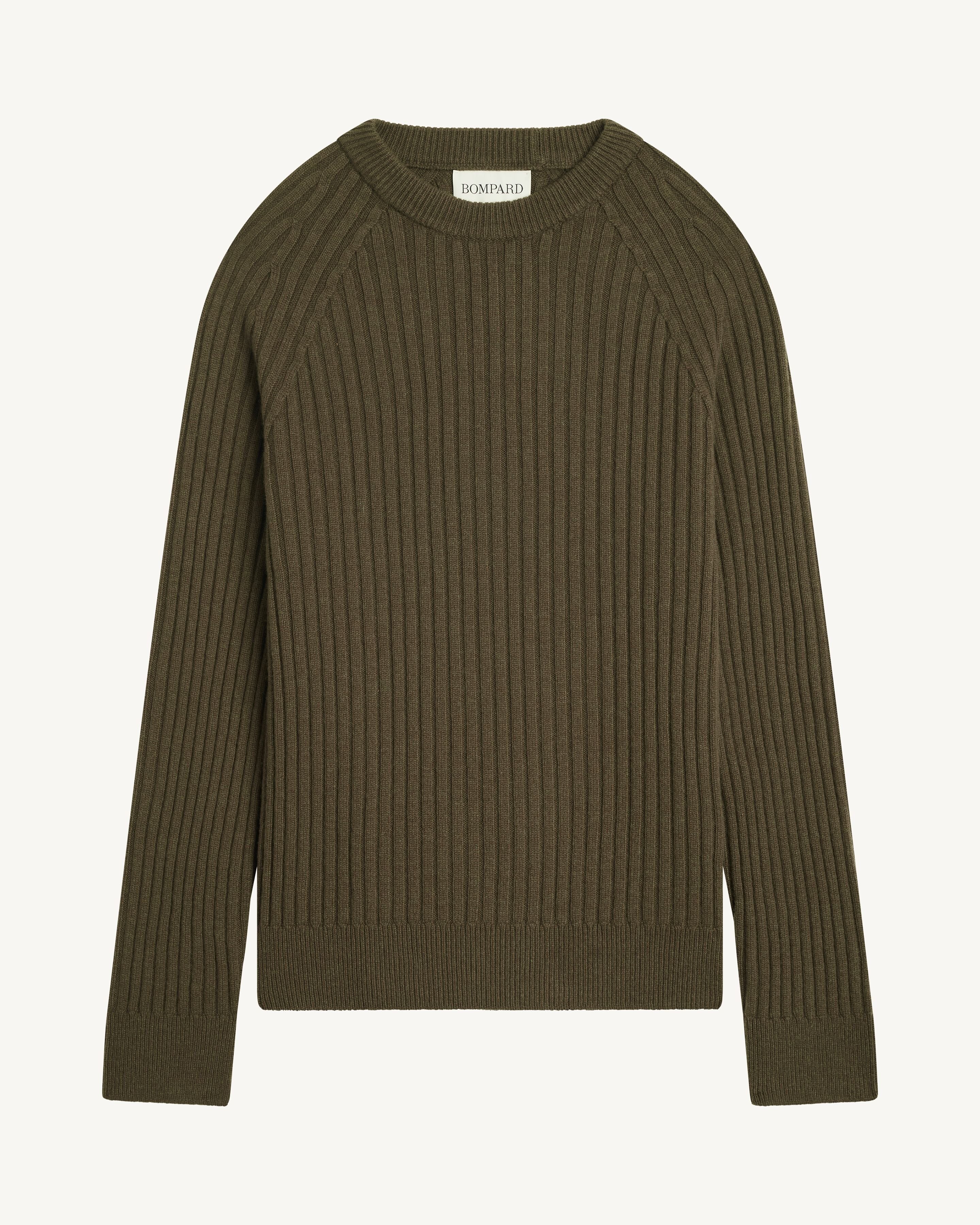 Pull col rond à côtes-OLIVE-100% cachemire
