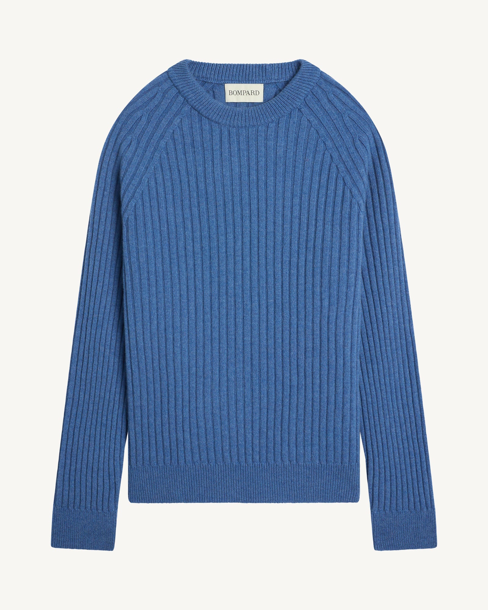 Pull col rond à côtes-BLEU DE DELFT-100% cachemire