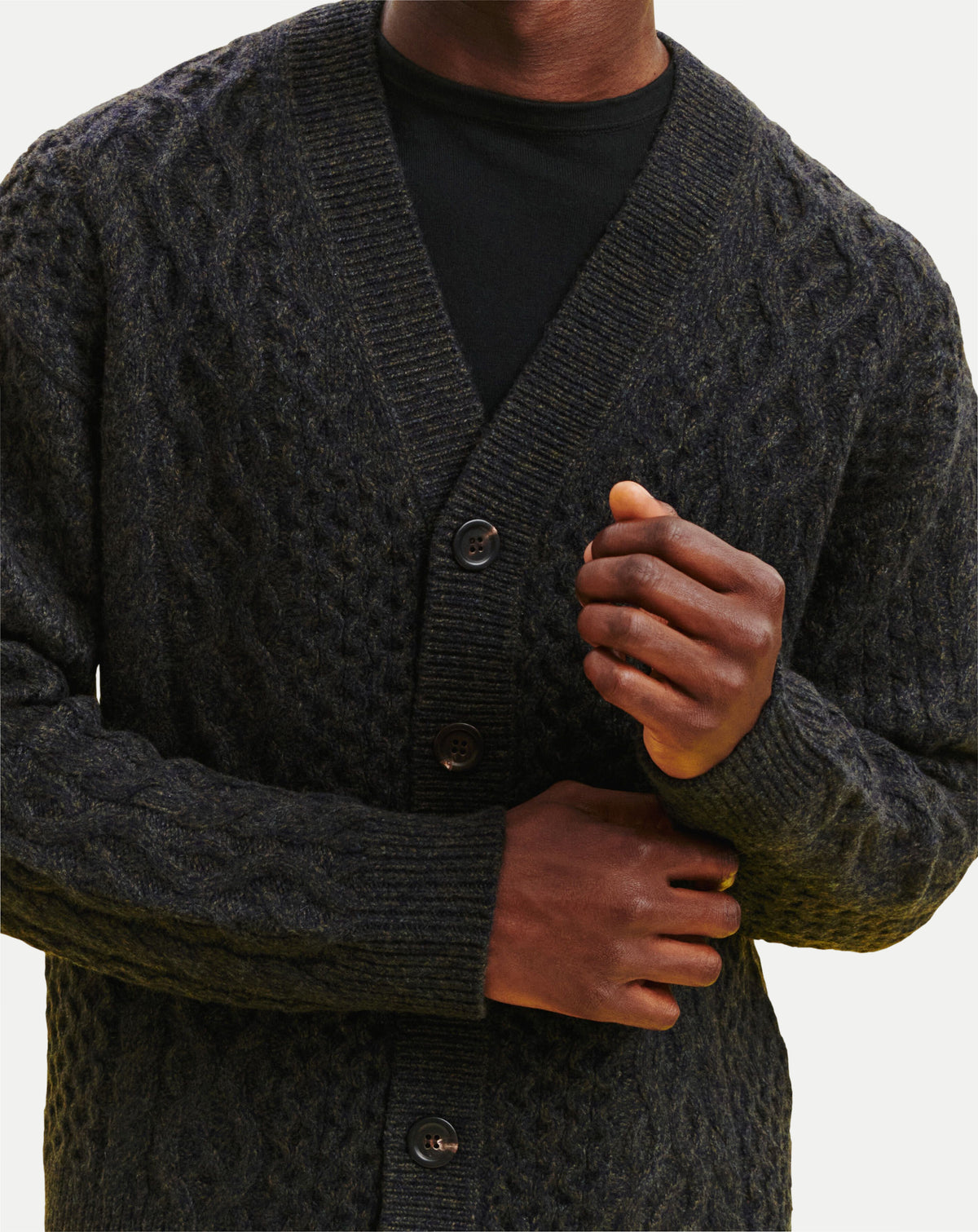 Gilet à torsades-CHARBON/MARINE/KAKI KOMBU-100% cachemire