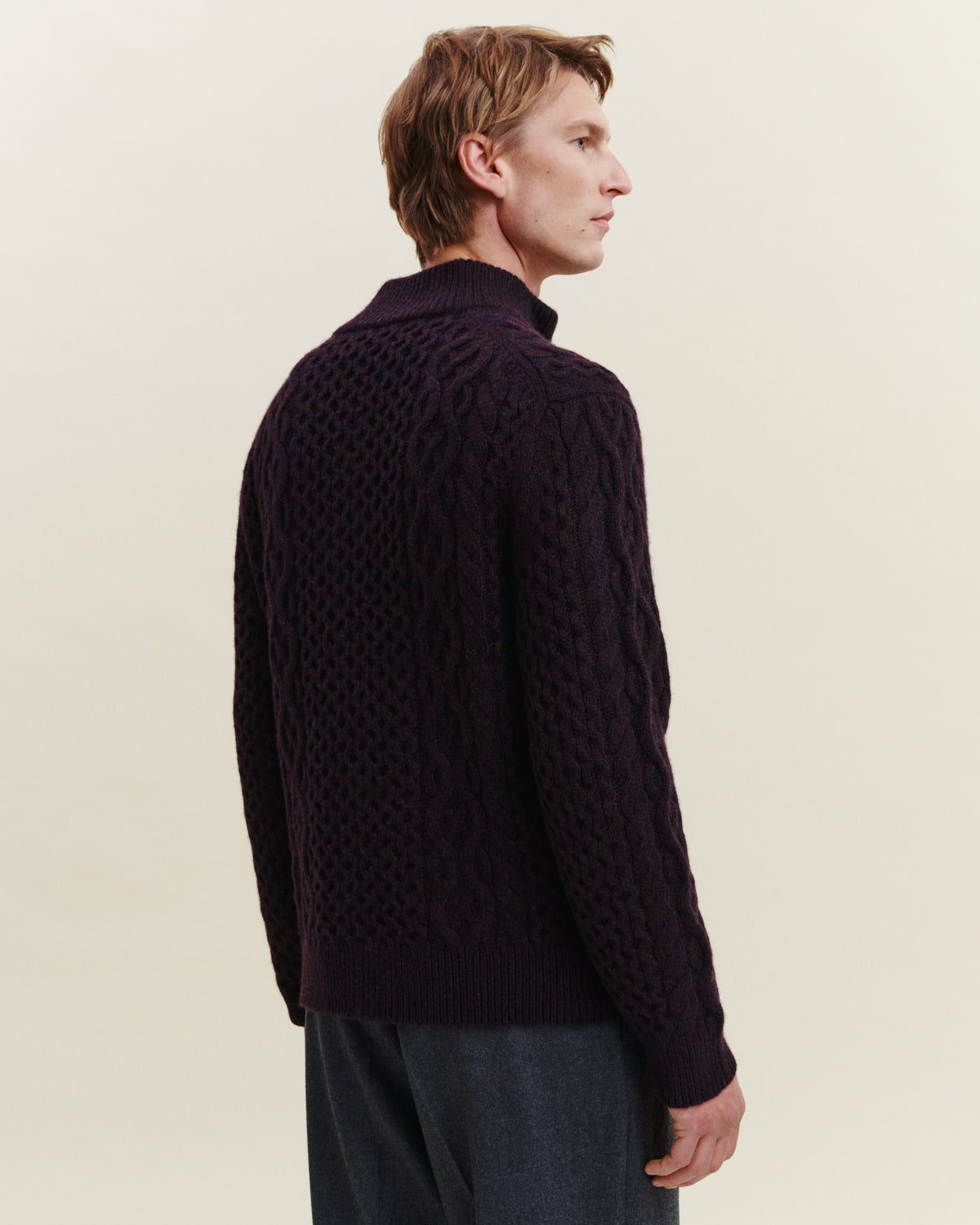 Gilet zippé à torsades-RISTRETTO/MARINE/GRENAT-100% cachemire