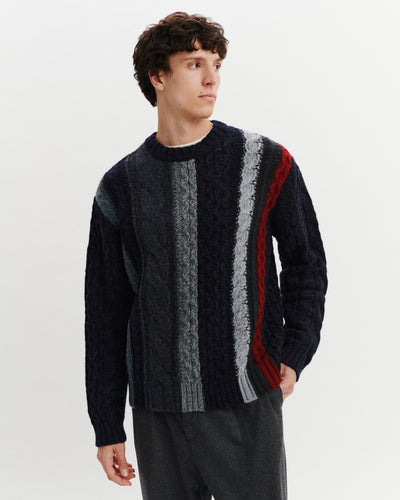 Pull à torsades rayées-MARINE/CHARBON-100% cachemire
