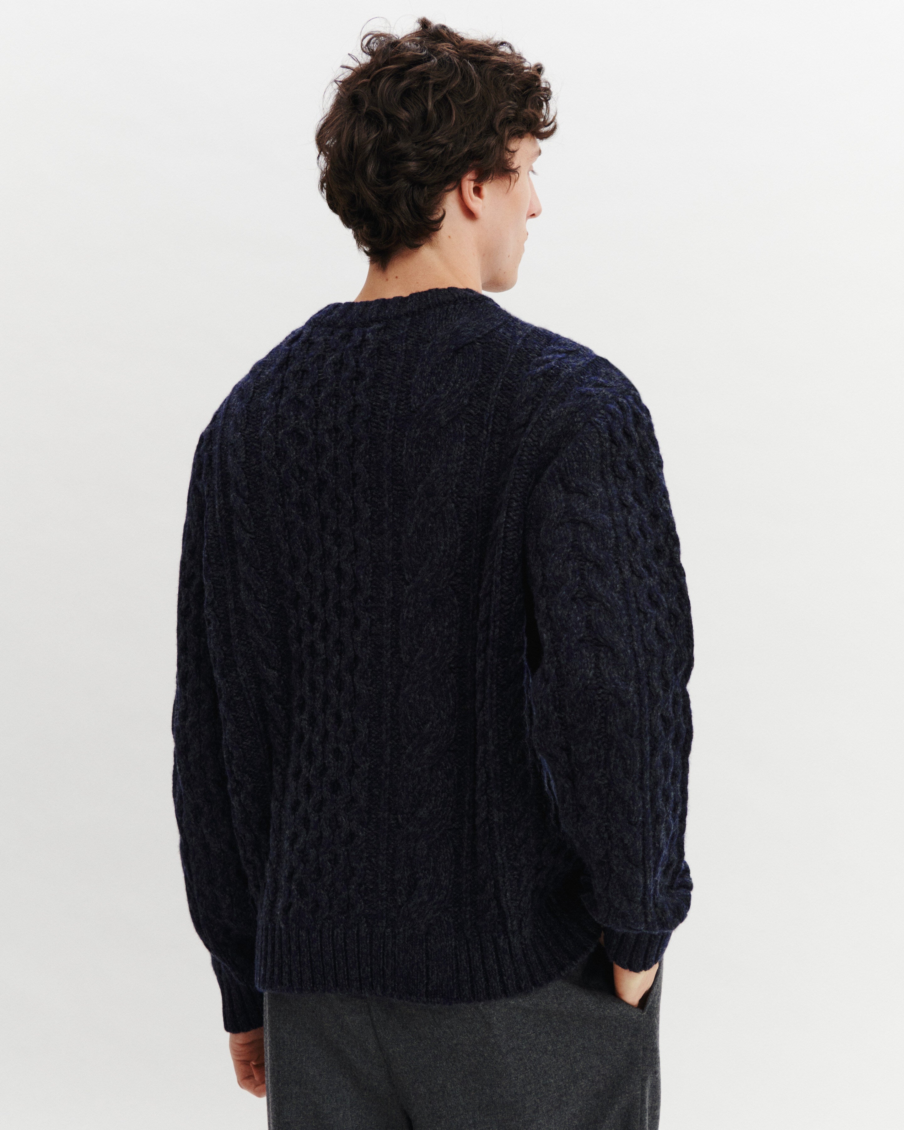 Pull à torsades rayées-MARINE/CHARBON-100% cachemire