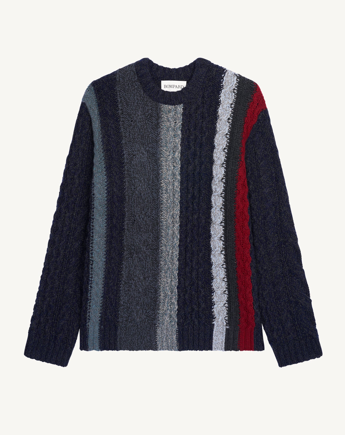 Pull à torsades rayées-MARINE/CHARBON-100% cachemire