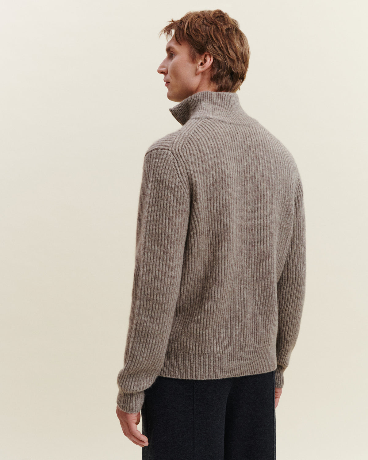 Gilet zippé à côtes-TAUPE-50% cachemire 50% yak