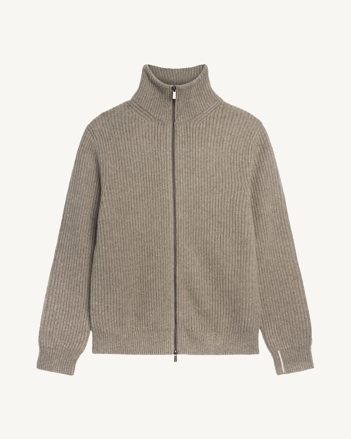 Gilet zippé à côtes-TAUPE-50% cachemire 50% yak