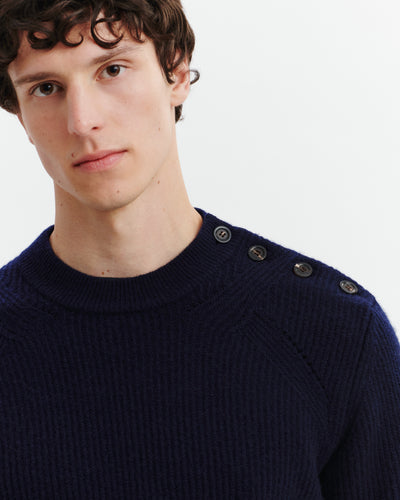 Pull col rond boutonné-MARINE-50% cachemire 50% yak