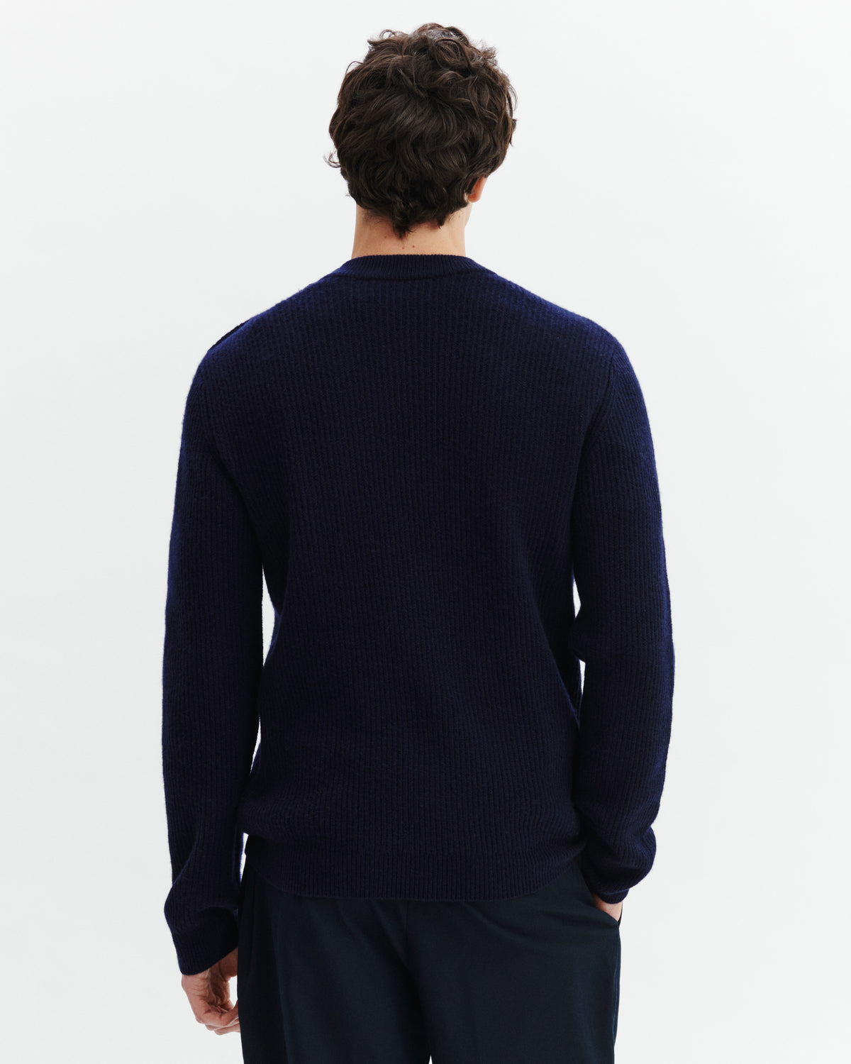 Pull col rond boutonné-MARINE-50% cachemire 50% yak