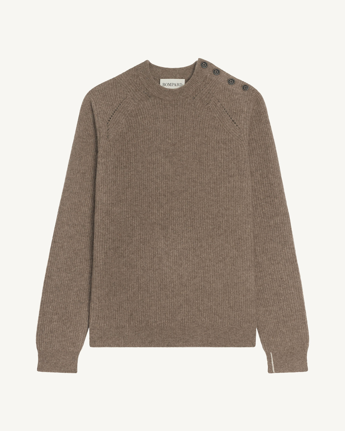 Pull col rond boutonné-TAUPE-50% cachemire 50% yak