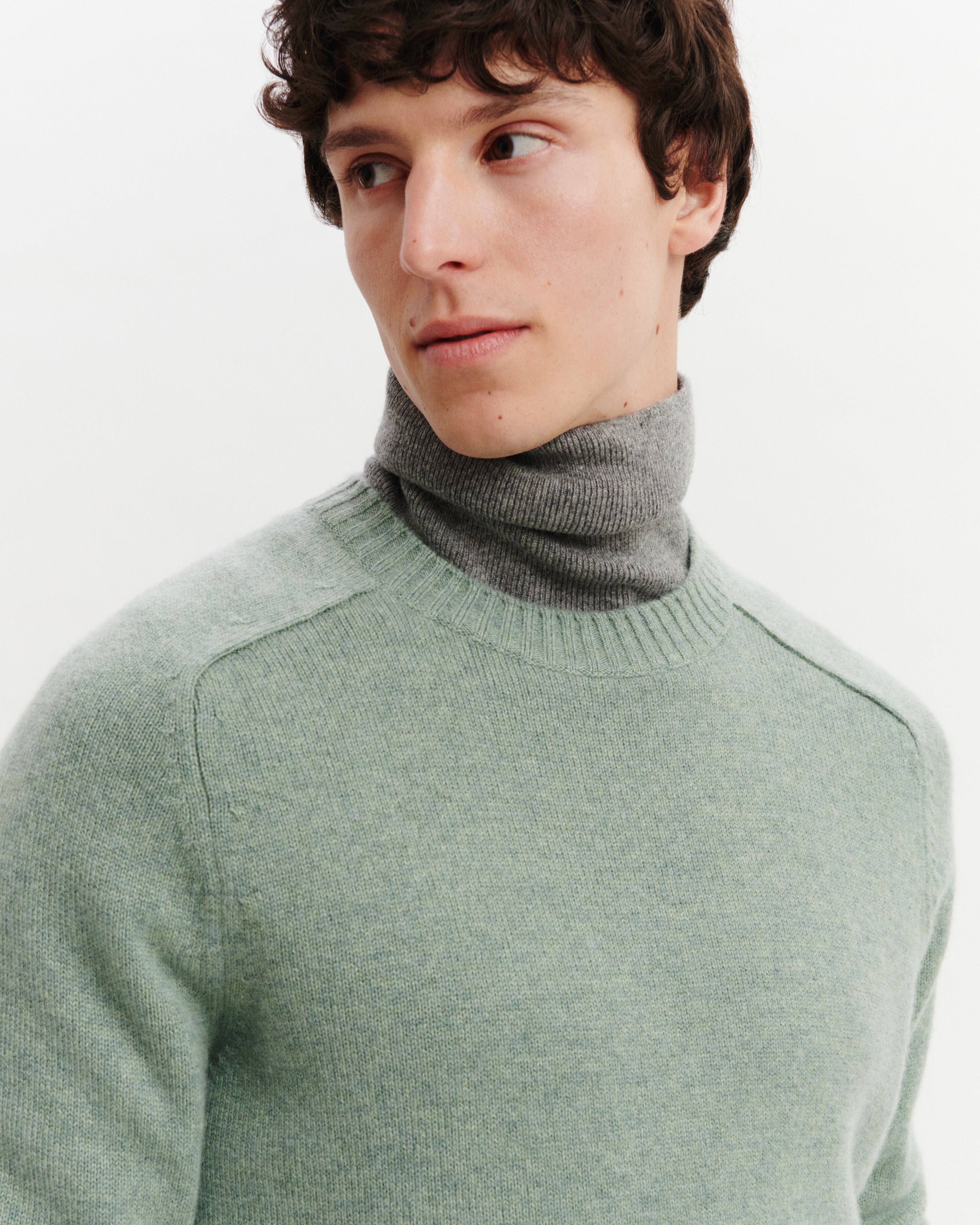 Pull col rond Léon-VERT DE GRIS-100% cachemire